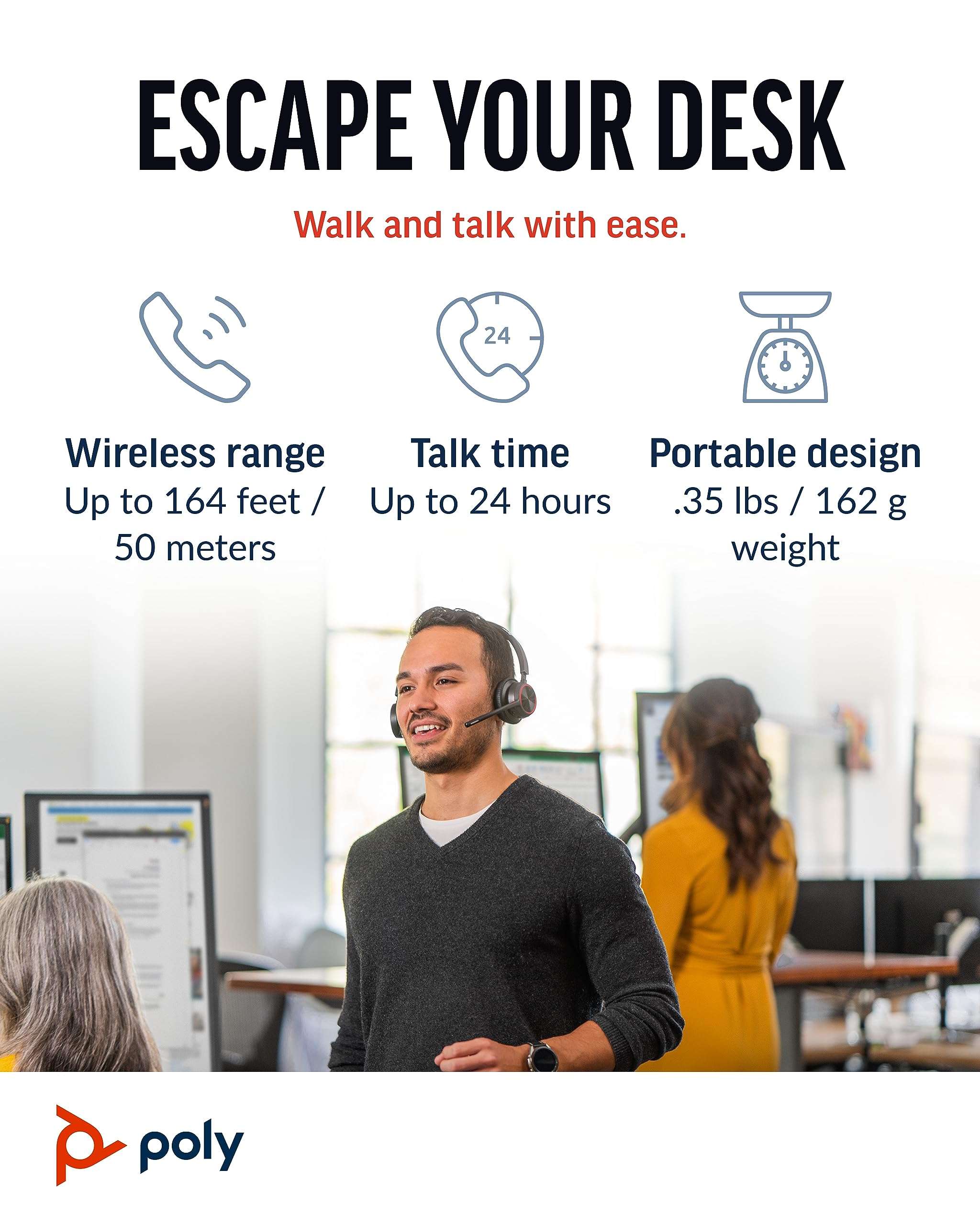 Poly (Plantronics) Voyager 4320 Wireless Headset, Over-Ear w/Noise-canceling mic, 162g, Connect to Mobile/Tablet via Bluetooth and PC via USB-A/C, Works with Teams, Zoom, and More, Black, 8G107AA 4