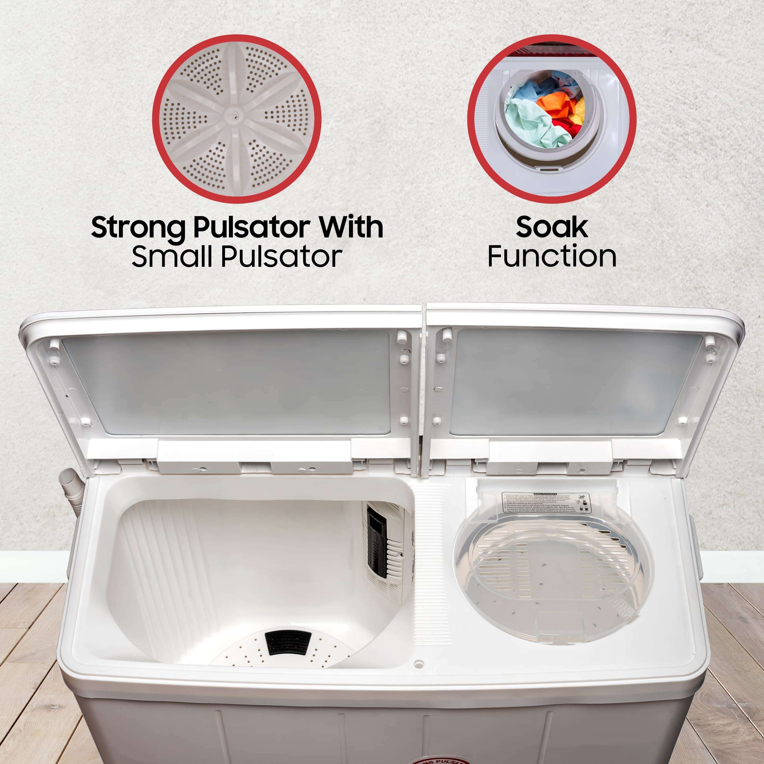 Akai 7 kg Semi-Automatic Top Loading Washing Machine (AKSA-70CRFG, Red, Toughened Glass Lids) 4