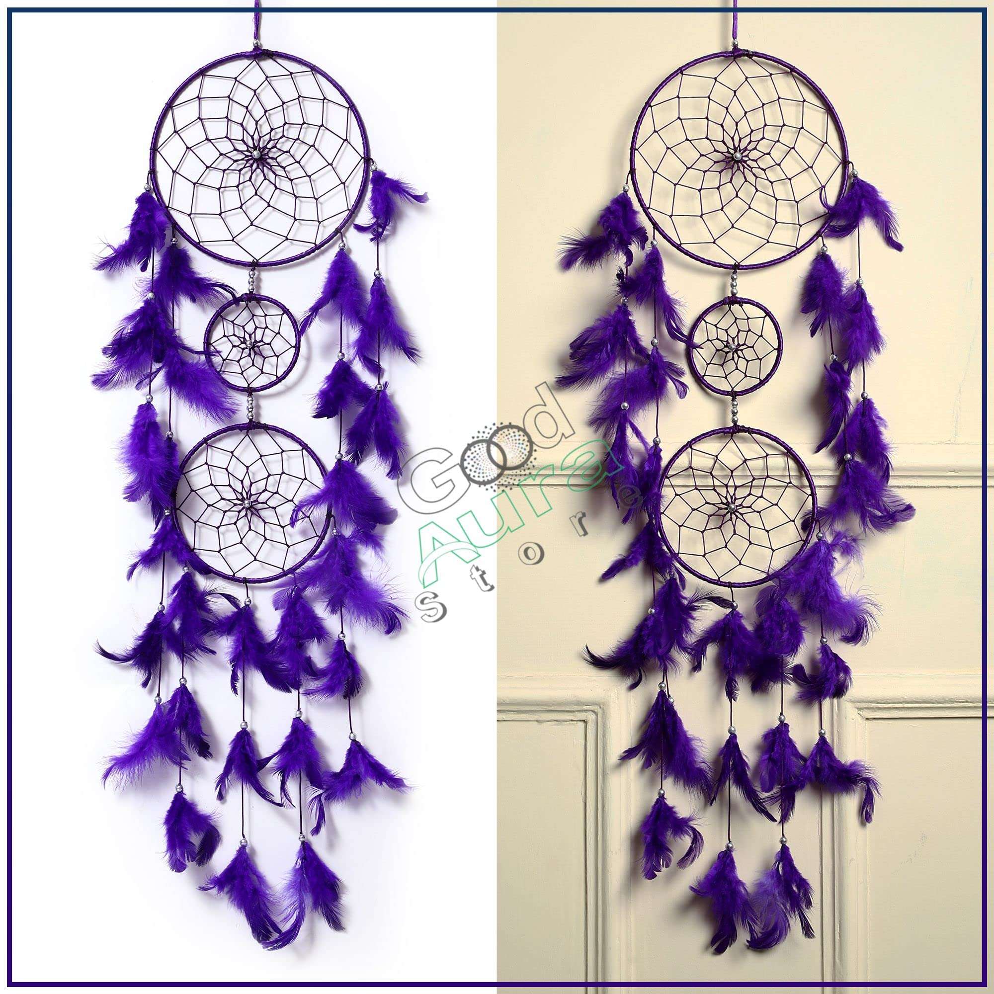 Good Aura Store Dream Catchers for Home Decor, Feather Wall Hangings for Kids Room, Bedroom, Livingroom, Balcony Decorations, Positive Gift Items (Pack of 1, 18LX92Hcm, Navy Blue) 6