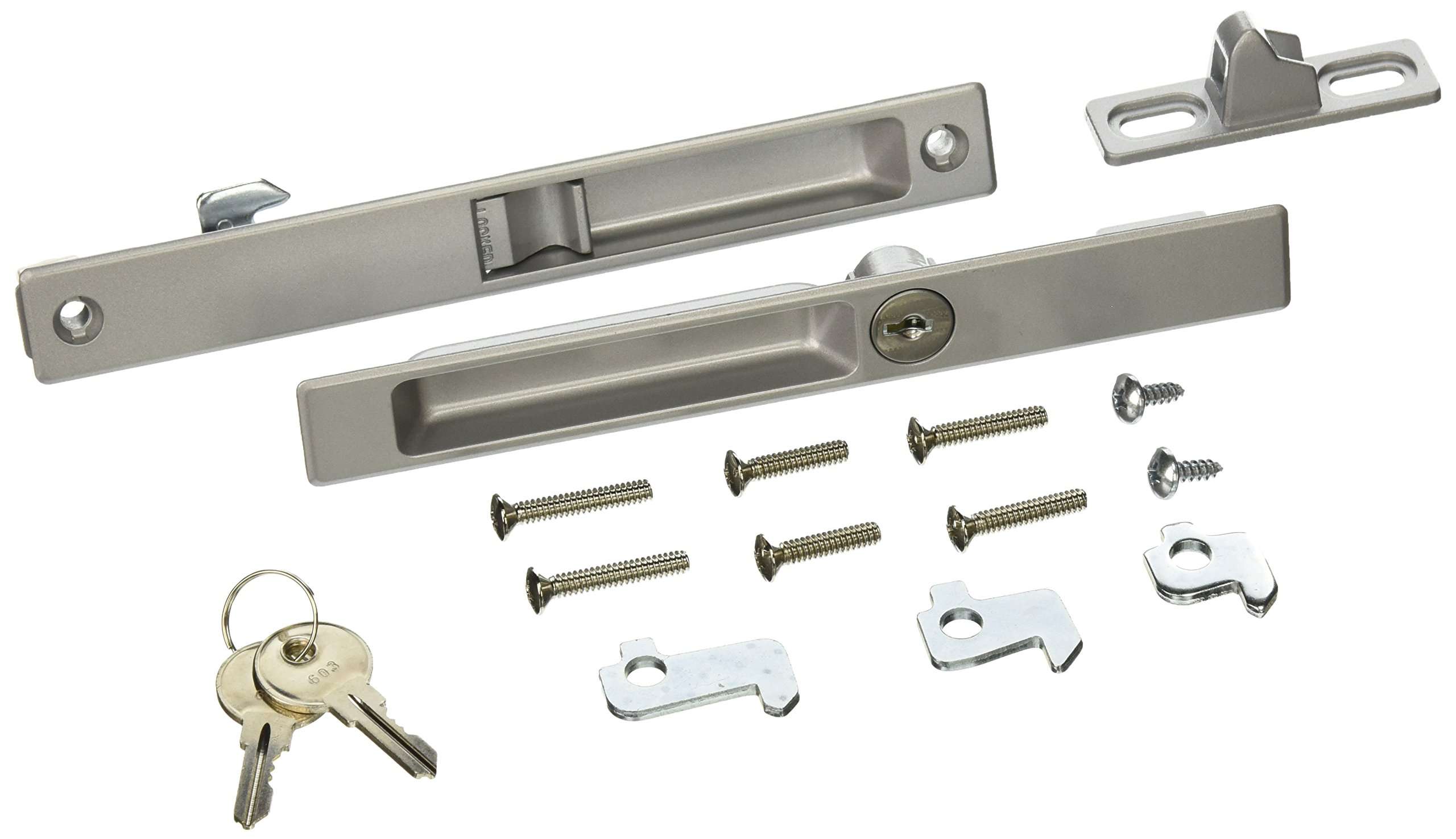 Wright Products - Keyed Flush Mounted Sliding Patio Door Latch Set, Aluminum Grey - Replacement Locking Flush Handle 1