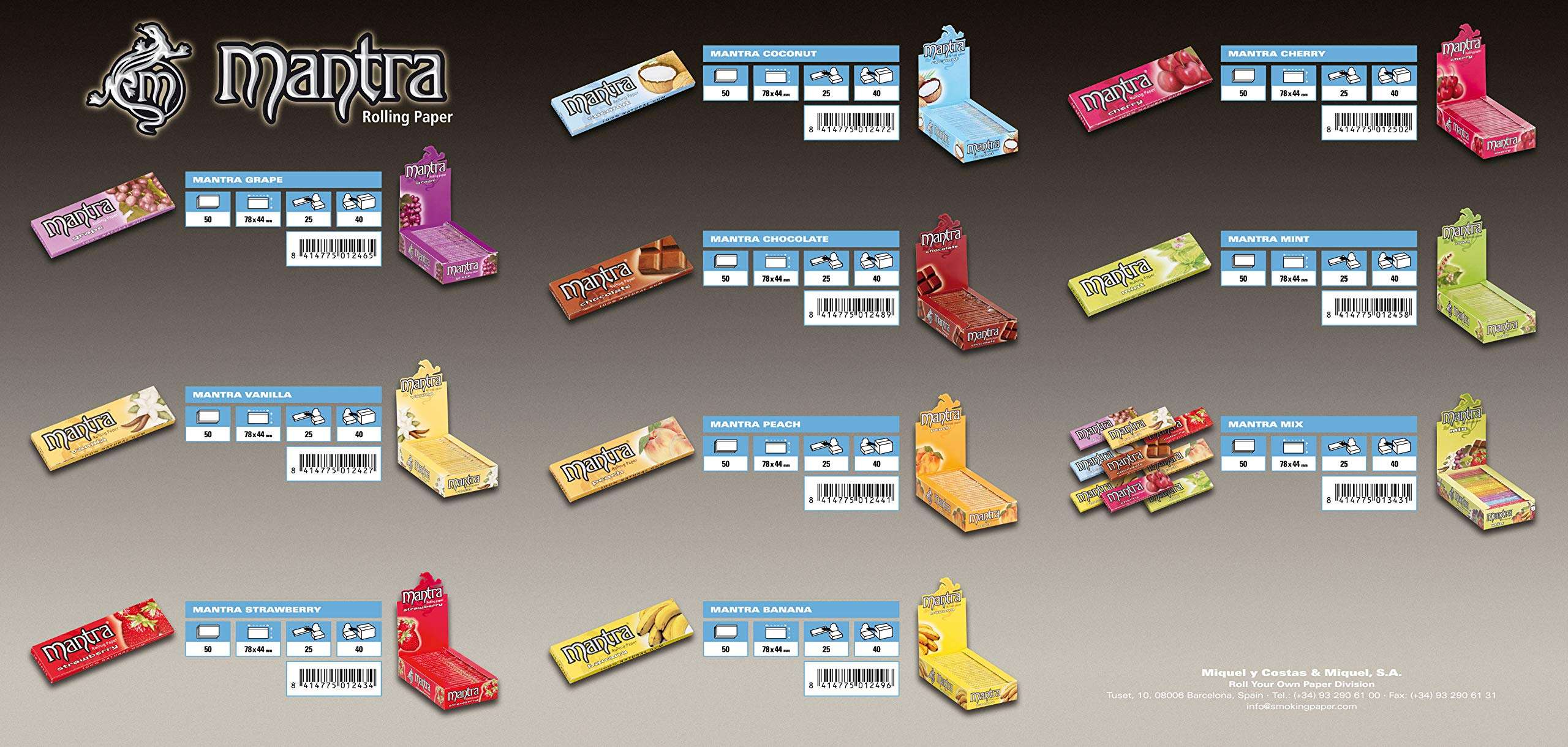 SMOKING Mantra Mix Flavoured Rolling Cigarette Paper Box .Medium Size 78mm x 44mm PER Booklet 50 Leaves (Pack of 25 BOOKLETS) Mix Flavoured Rolling Paper 3