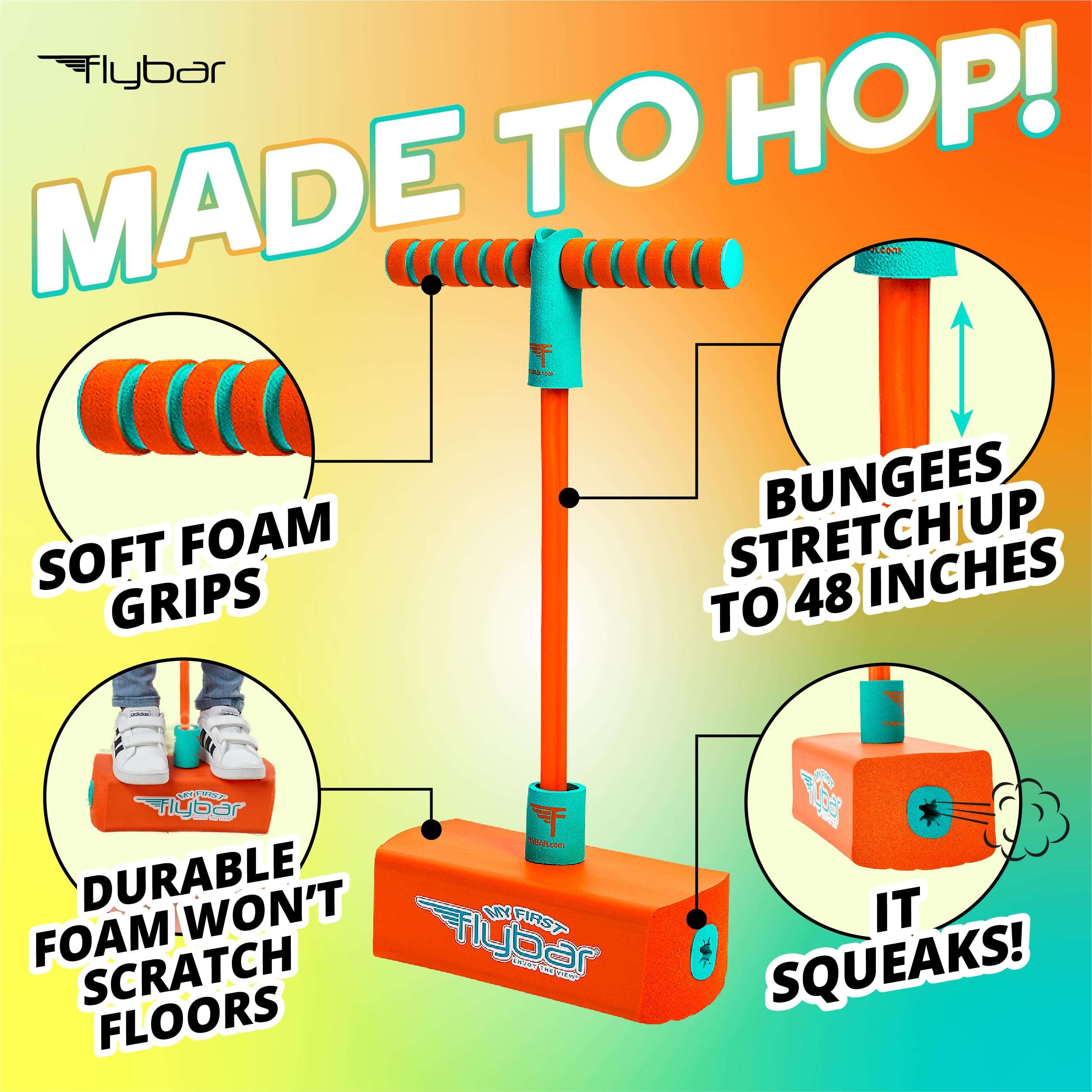 Flybar My First Foam Pogo Jumper for Kids Fun and Safe Pogo Stick for Toddlers, Durable Foam and Bungee Jumper for Ages 3 and up, Supports up to 250lbs (Orange) 2