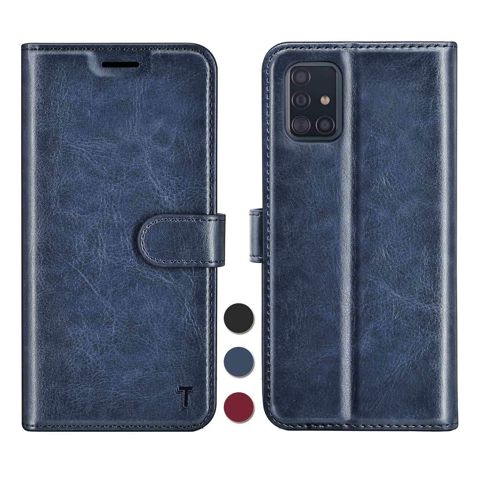 Njjex Samsung Galaxy A71 5G Case, For Galaxy A71 5G Wallet Case, RFID Blocking PU Leather Folio Flip ID Credit Card Slots Holder [Kickstand] Magnetic Closure Phone Cover For Samsung A71 5G [Dark Blue] 1