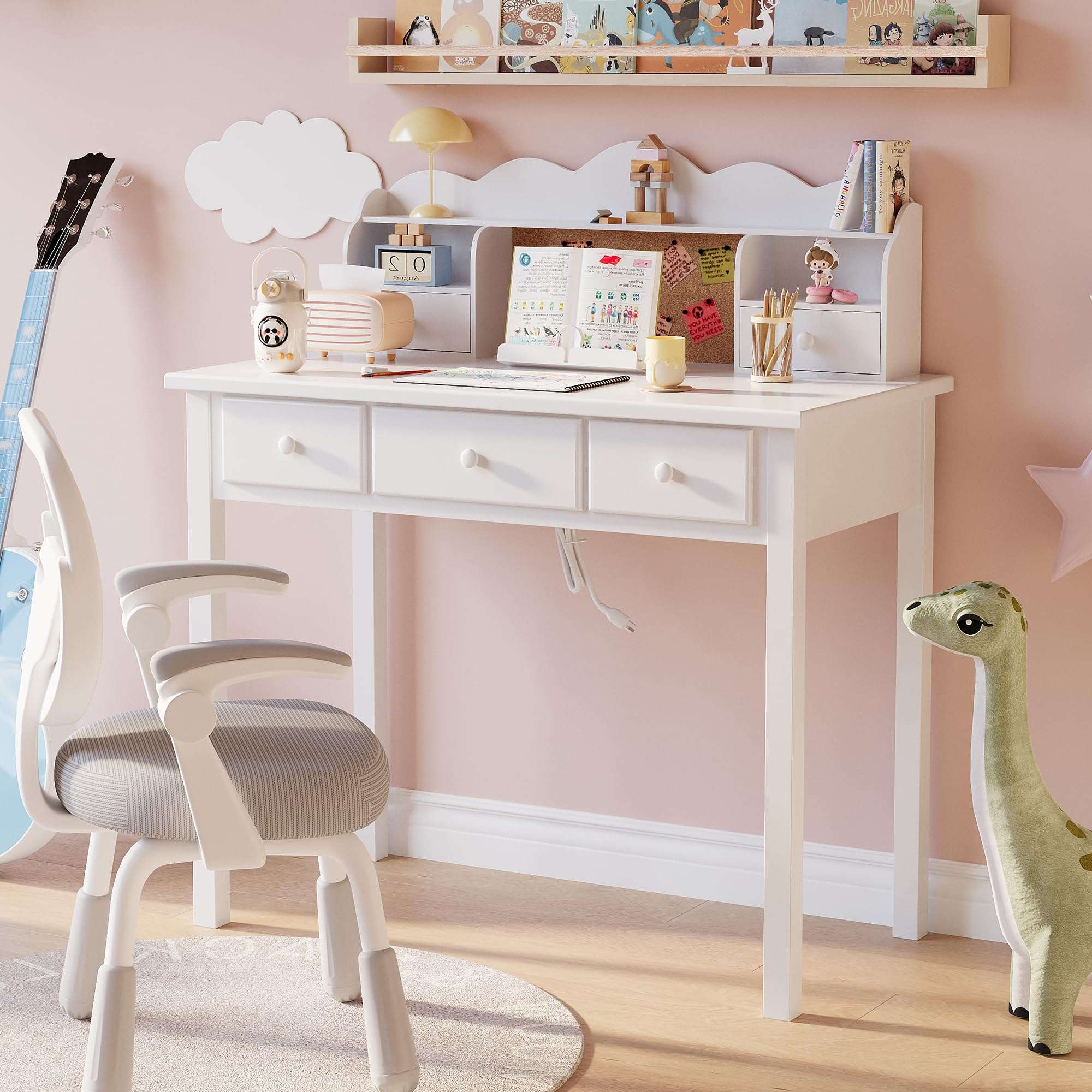 Home Office Furniture Writing Desk, 36 Inch Computer Work Station with Detachable Hutch for Small Place, 5 Drawers(White) 2