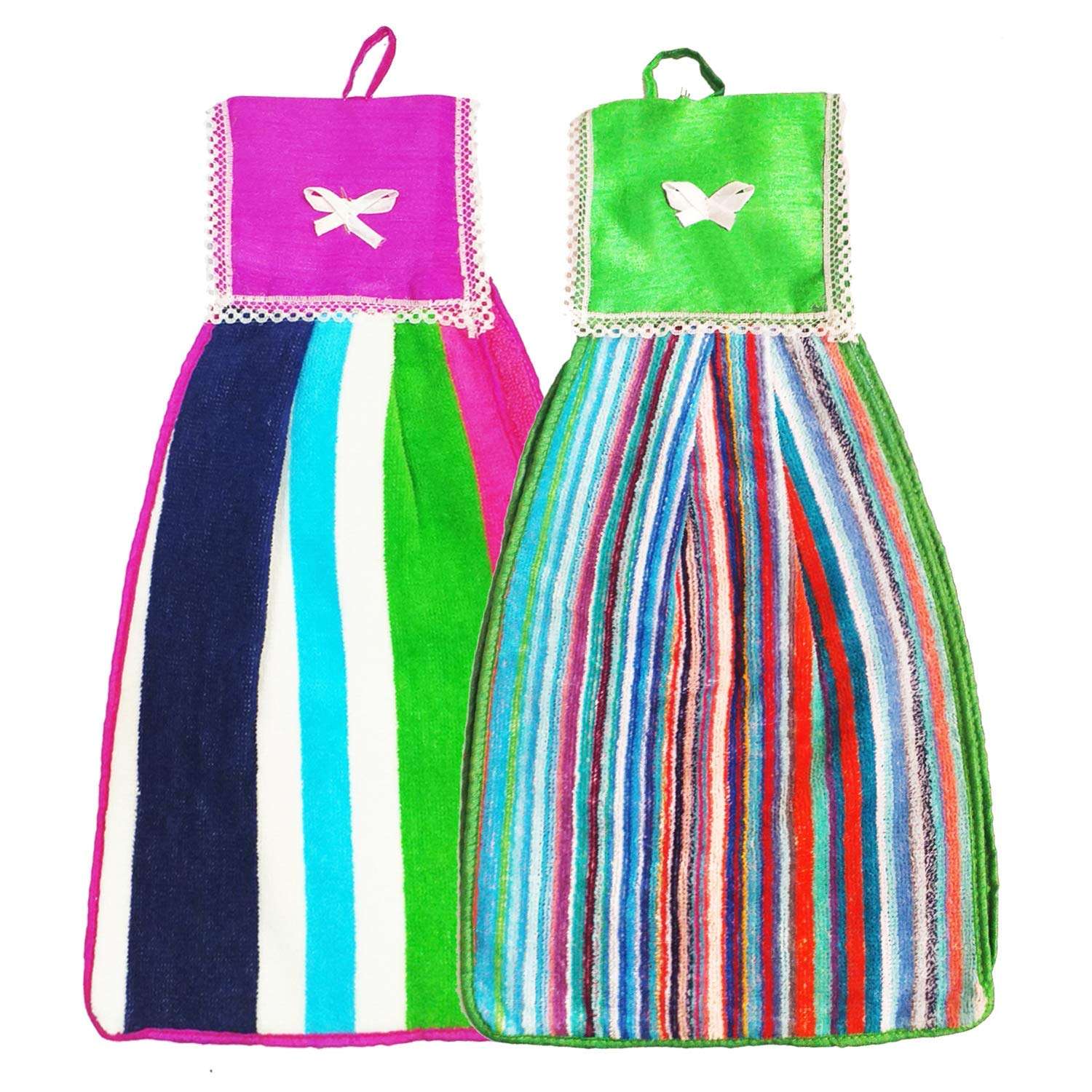 N G PRODUCTS Double Sided Printed Soft Cotton Hanging Hand Towel Napkin for Wash and Kitchen Basin (Multicolor) - Pack of 2 1