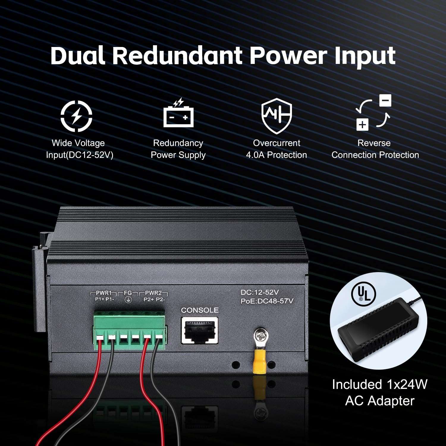 MokerLink 8 Port Gigabit Industrial DIN-Rail Ethernet Switch Managed, 2 SFP Ports, 20Gbps Switching Capacity, Web L2+ Managed IP40 Network Switch (-40 to 185°F), with Power Supply 5