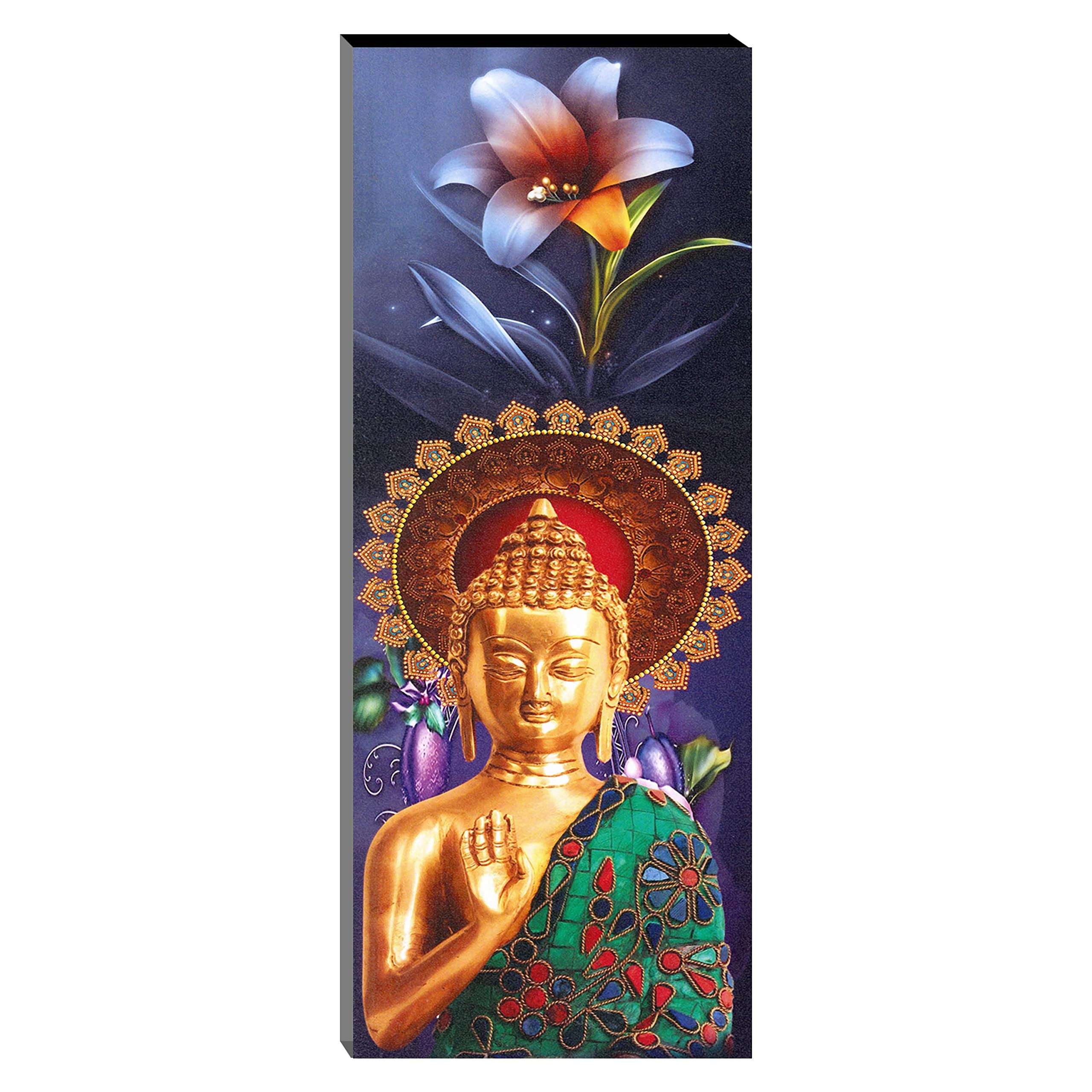 Indianara Set of 3 Gowthama Buddha Art MDF Art Painting (4100FL) without glass 4.5 X 12, 9 X 12, 4.5 X 12 Inch (Multicolor) 5