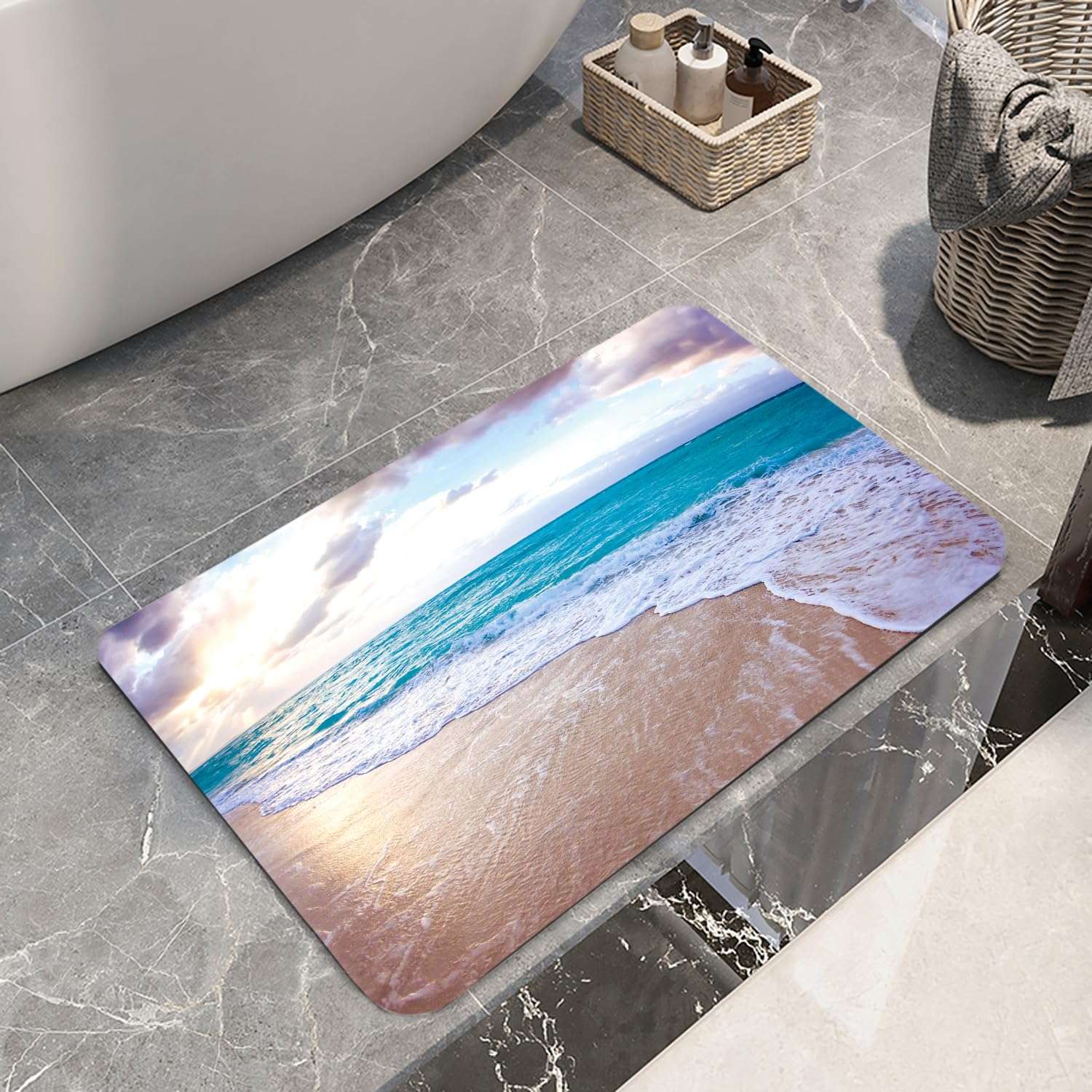WODEJIA Flannel Mat Non Slip 3D Print for Bedside and Living Room,Clearance MatS Absorbent Moisture Dust Forlaundry Room,Bath Rugs Sponge Foam Soft for Bathroom (Seawater Beach) 5