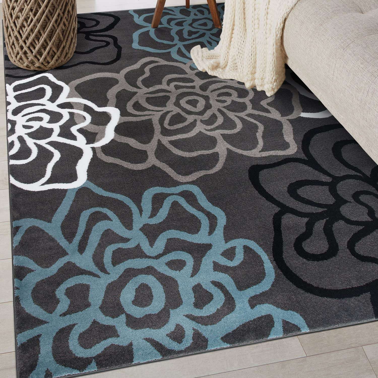 Rugshop Contemporary Modern Floral Abstract Flowers Easy Maintenance for Home Office, Living Room, Bedroom, Kitchen Soft Area Rug 3'3" x 5' Gray 1