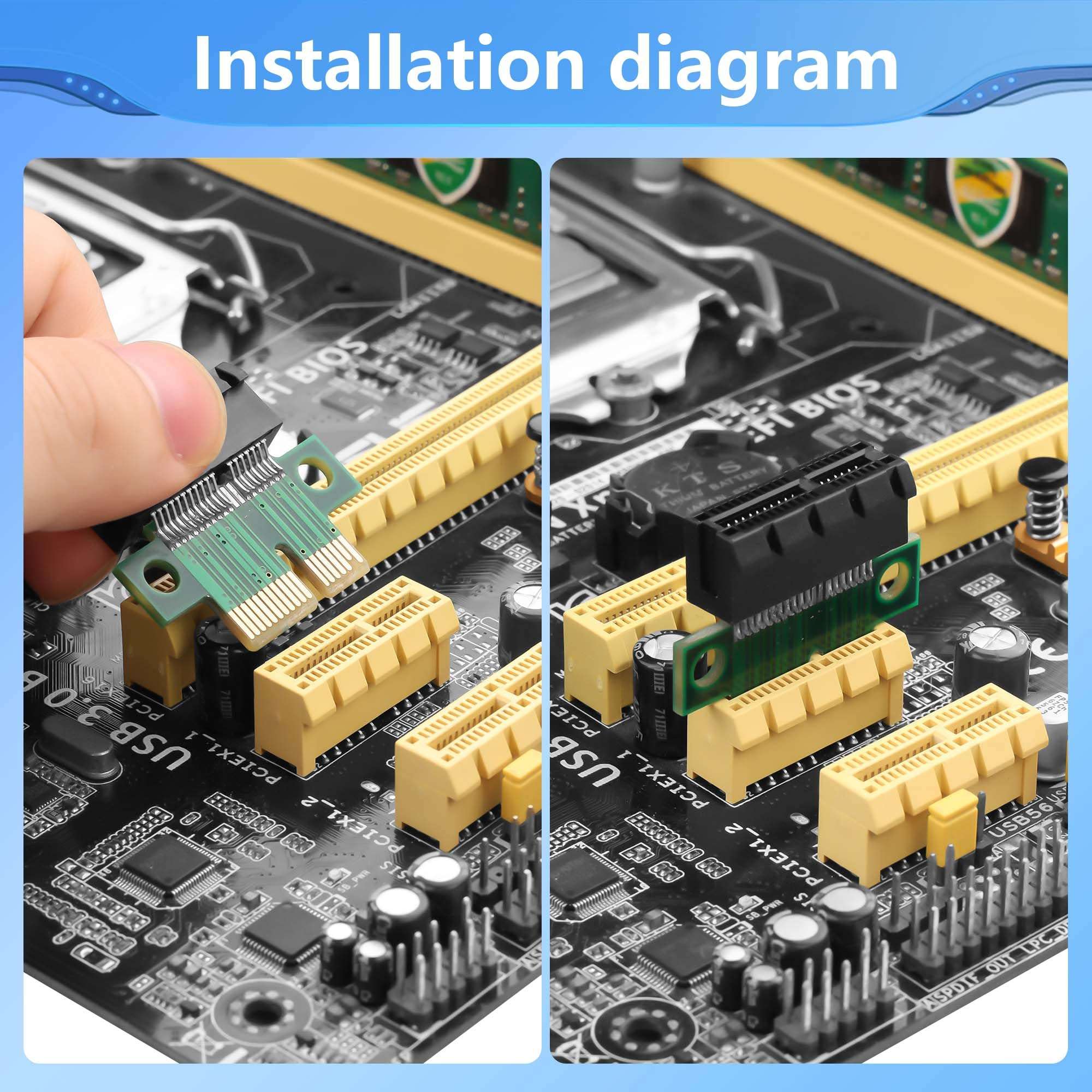 CERRXIAN PCI-E Adapter Card PCI-E X1 Male to Female Interface Extender Protection Card,PCI-E Express 1X Slot Extension Riser Card for 1U Height Computer Server PCIe Socket Adapter (PCI-E X1) 5