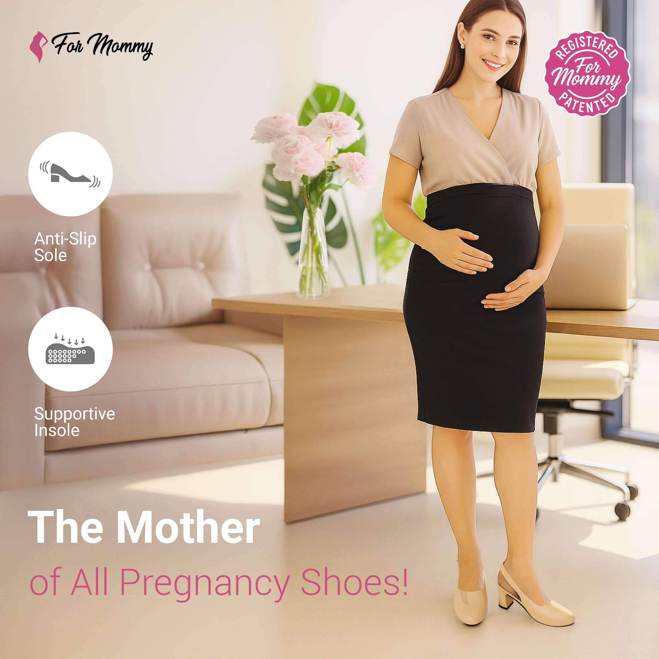 for Mommy Pregnancy Shoes for Swollen Feet – Stretchable with Patented Design, Providing Comfort and Style for Pregnant Women – Wide, Non-Slip Shoes Beige 3