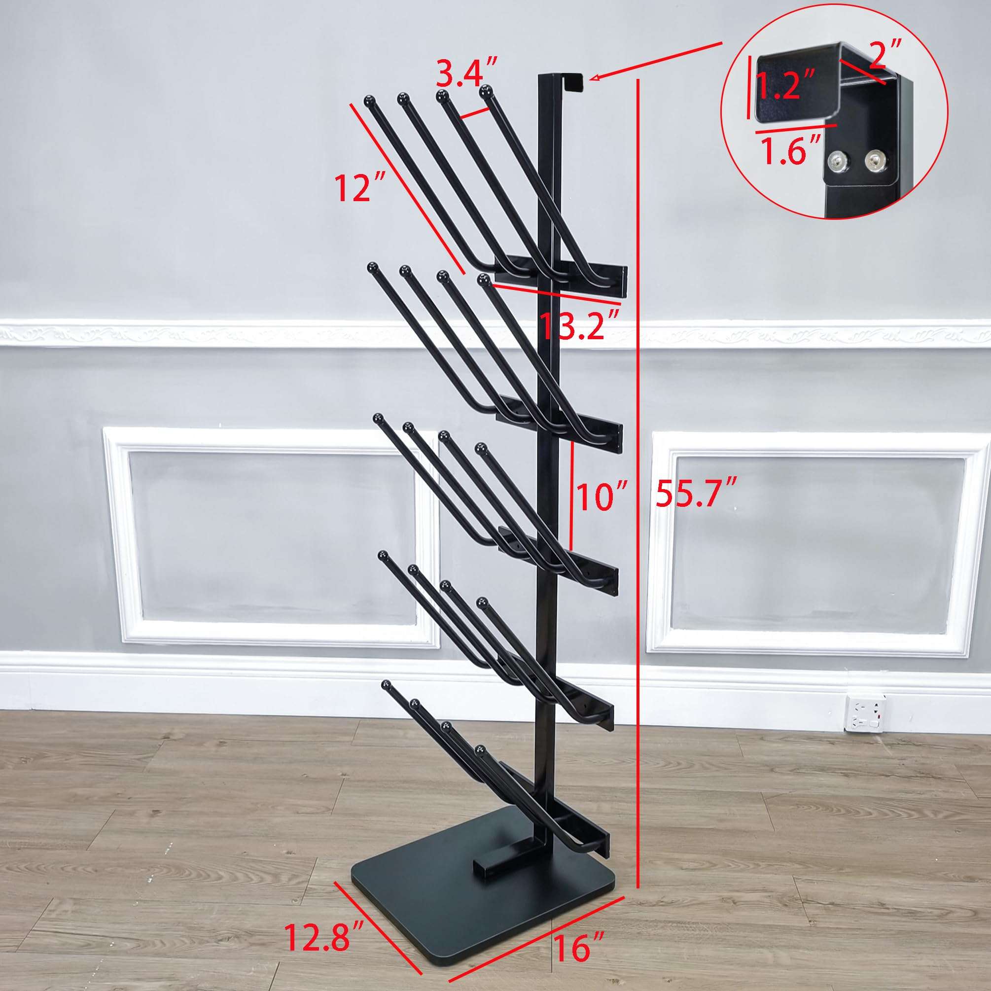 12.8X16X55.7" 10 Pairs Boots Shoes Rack 5 Tiers Boots Organizer Black, Floor Standing, or Use as 5 Wallmount Holders, or Hang Over The Door, Easy Assembly Video in Description 10159-NF 6