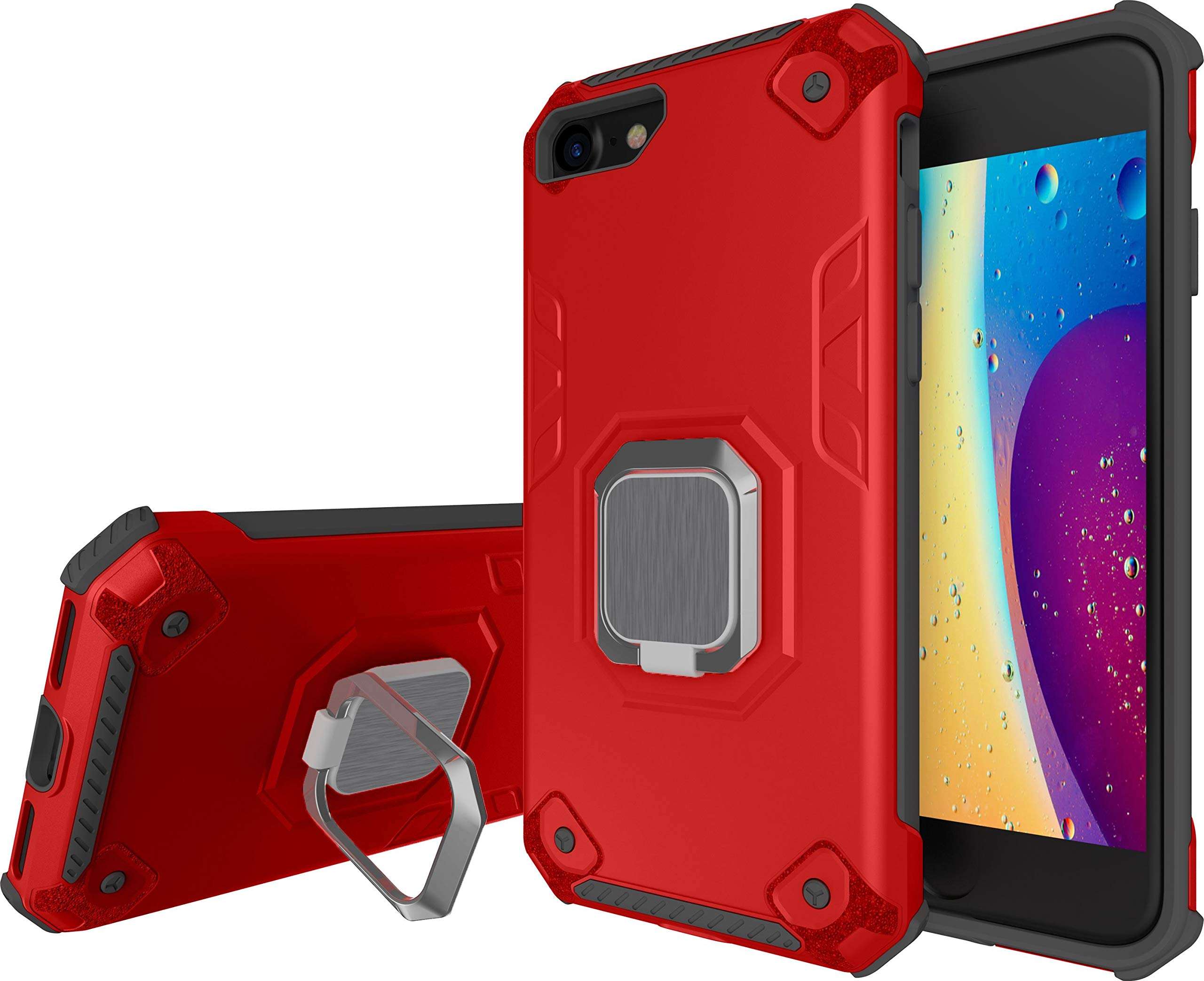 sandstone® full protective armor case for apple iphone 8 / iphone 7 / iphone se 2020 (silver) phone case with 360 rotation ring holder finger kickstand tpu + pc cover - Silver 1