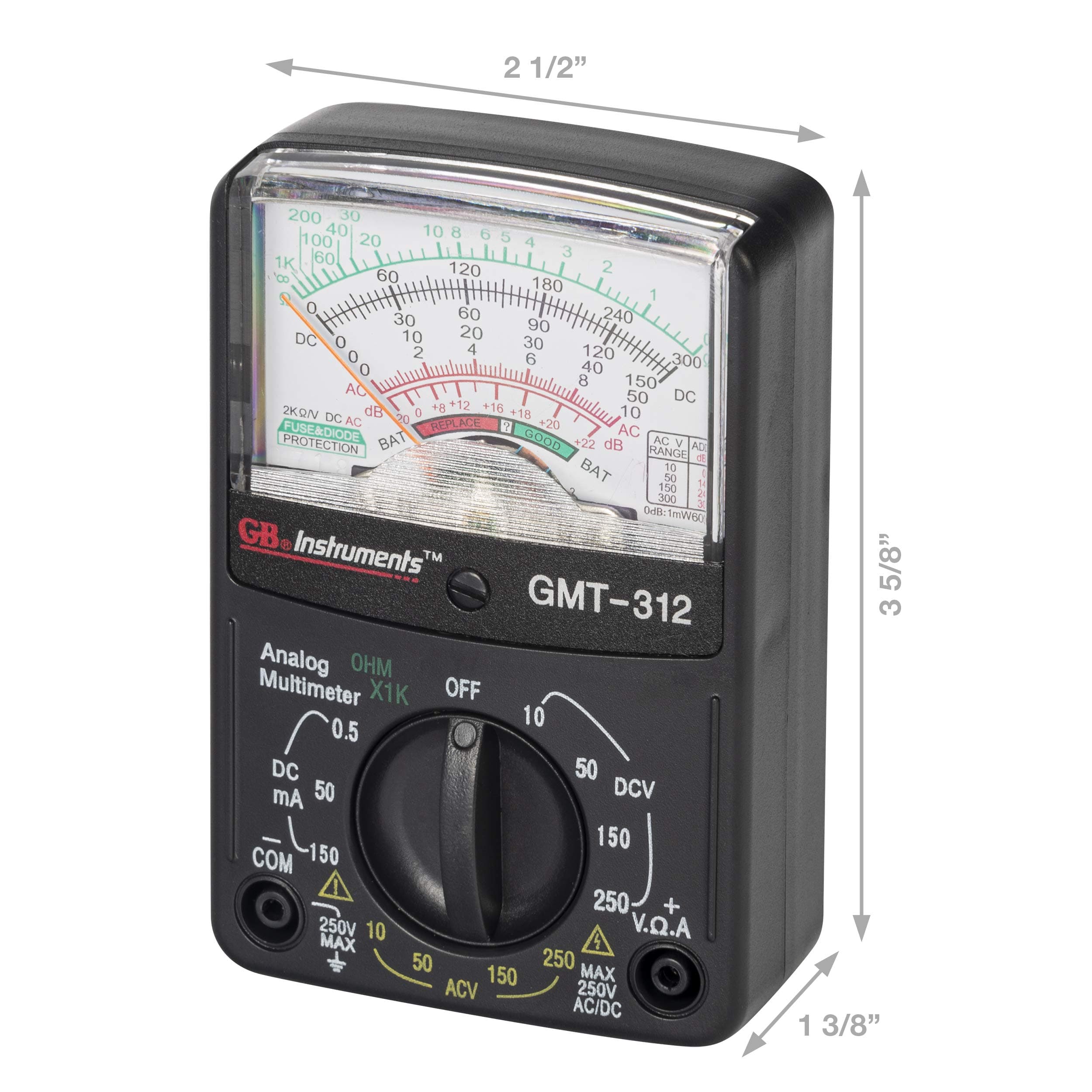 Gardner Bender GMT-312 Analog Multimeter, 5 Function / 12 Range, 300V AC/DC, for AC / DC Voltage & Current, Resistance, Continuity & Batteries , Black 4