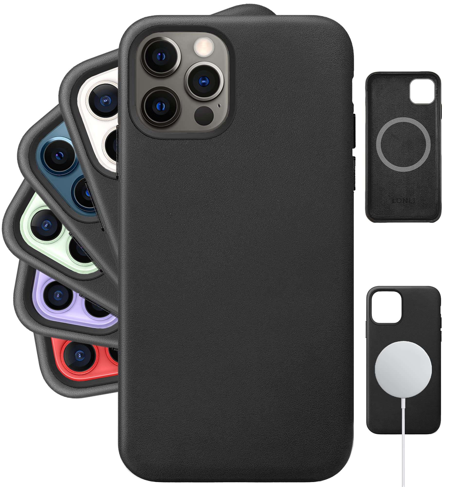 LONLI Classic - (for iPhone 12 | 12 Pro) - Genuine Nappa Leather Case with Built-in Magnets for MagSafe - (6.1 inch, Black) 1