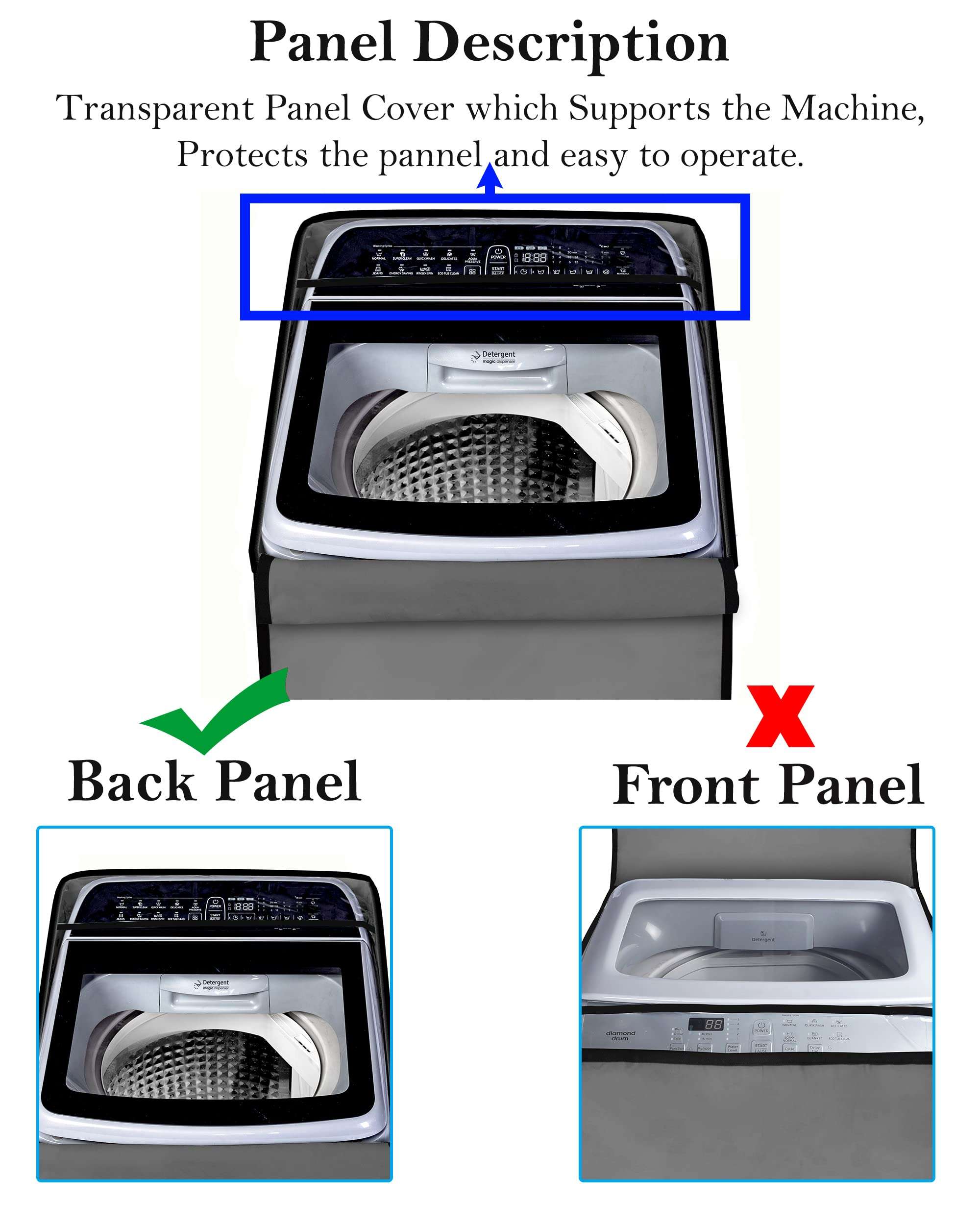 Amazon Brand - Umi. Top Load Washing Machine Cover Suitable for Samsung Back Panel 8.5 Kg, 9 Kg, 9.5 Kg, 10 Kg (63cmsX63cmsX93cms, GREY) 3