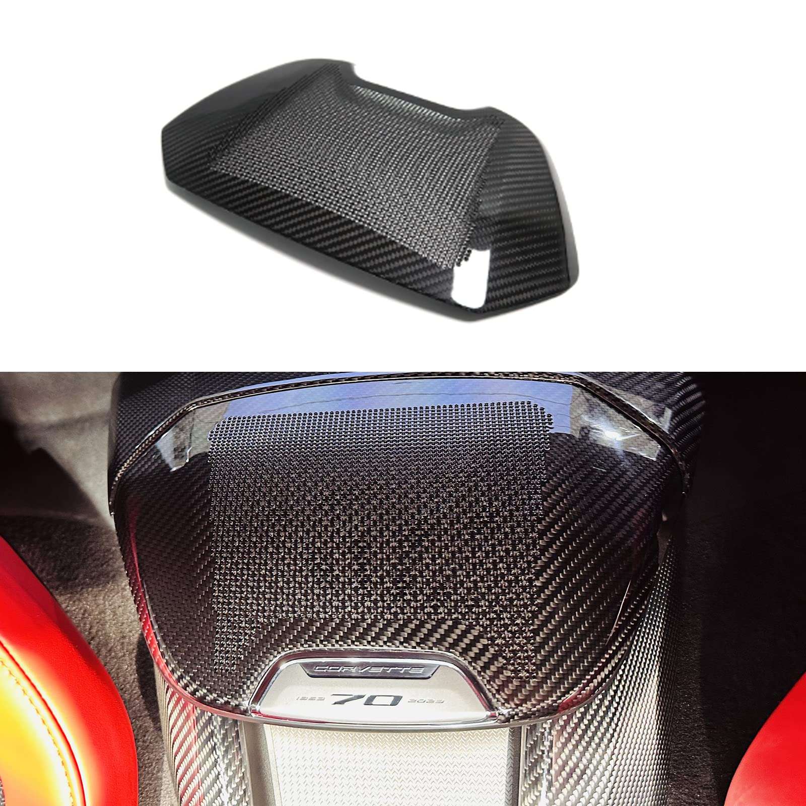 Yipmotiv Car Genuine Carbon Fiber Sound Speaker Cover for Corvette C8 Stingray Z06 Z51 HTC Coupe 2020 2021 2022 2023 2024, Interior Phone Charger Waterfall Upper Trim 1