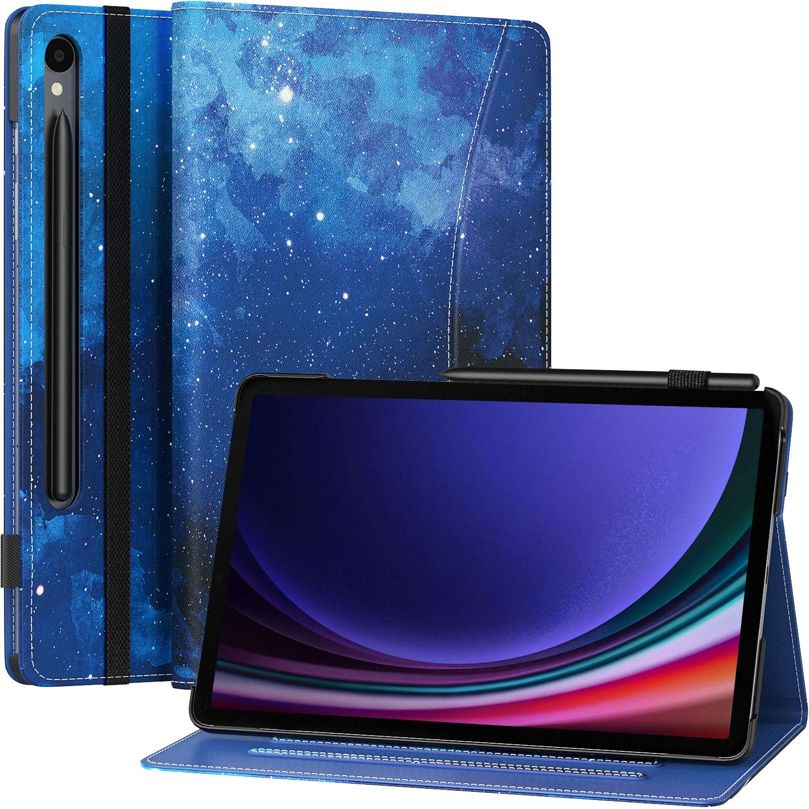 MoKo Case for Samsung Galaxy Tab S9 11-Inch 2023 (SM-X710/716B/718U) with S-Pen Holder, Hand Strap, Pocket, Multi-Angle Viewing Folding Stand Folio Cover Case for Galaxy Tab S9 2023, Blue Starry Sky 1