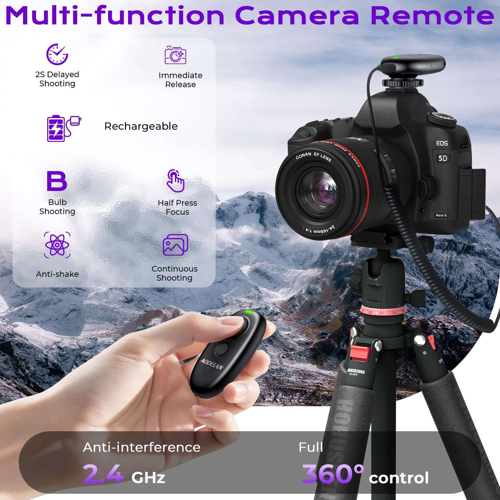 for Sony Camera Rechargeable Remote Shutter Release - AODELAN Wireless & Wired Remote Control for Sony A7 IV, A7R V, A7S III, A9 III, FX3, FX2,A1, A1 II, RX100 VI, RX10 IV, A7RIVA, A7RIIIA, A9 II 3