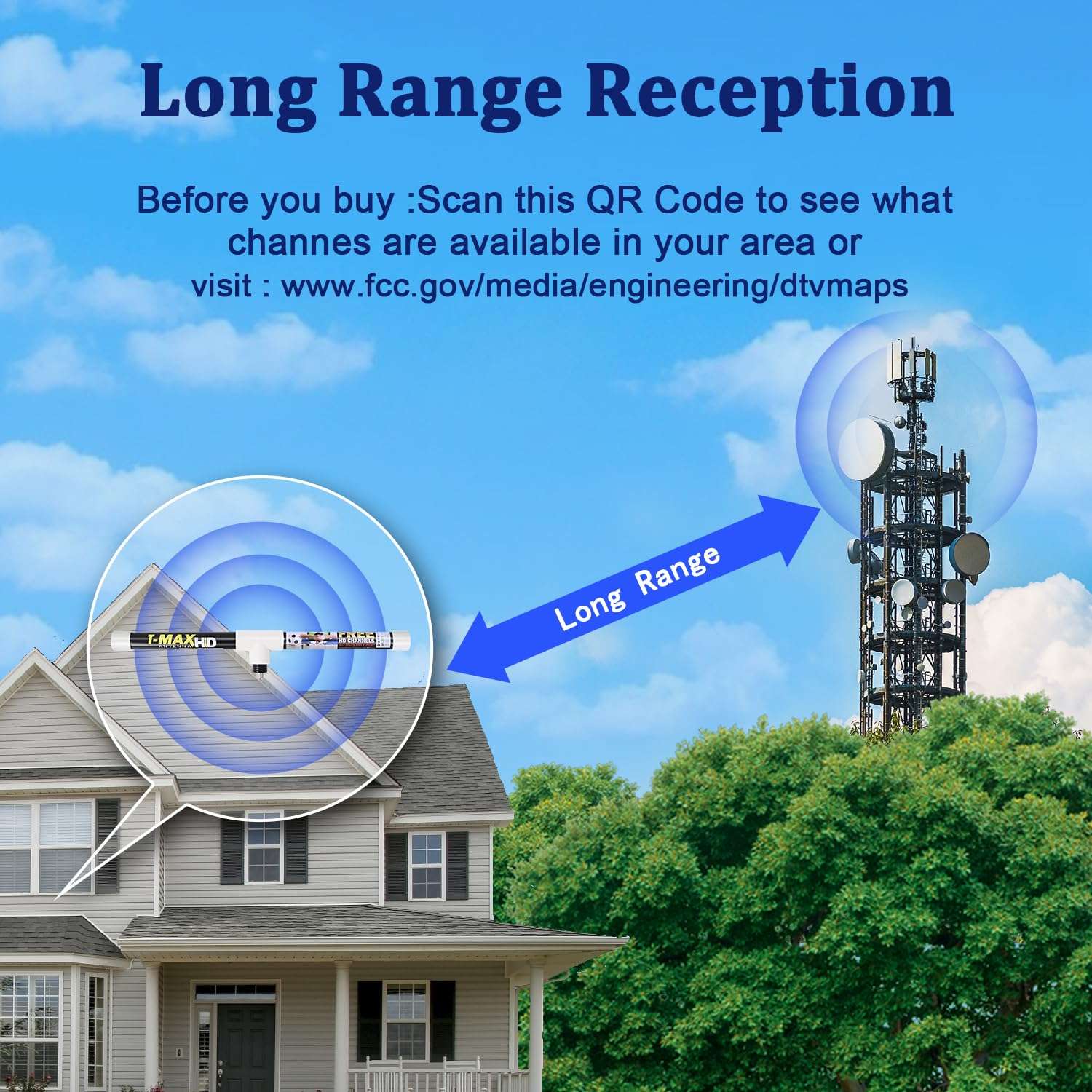 Magic Stick TV Antenna - Indoor Outdoor TV Antenna Up to 60 Miles Range - Enhanced USA Patented Digital Antennas for HDTV Clear HD Channels - 20ft Cable. 3