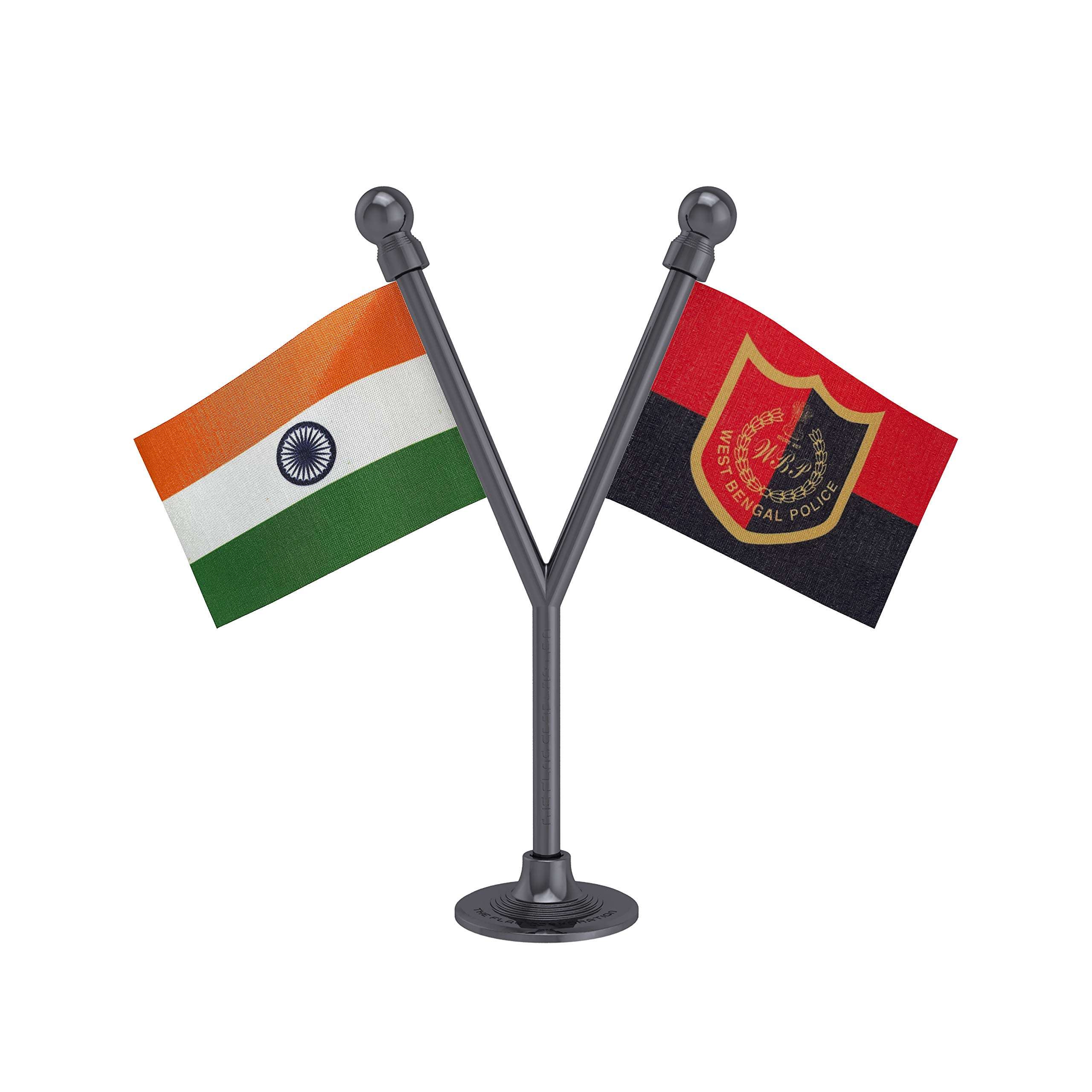 The Flag Corporation India & West Bengal Police Car Dashboard 2� x 3� Flag with A Plastic Dark Knight Grey Base