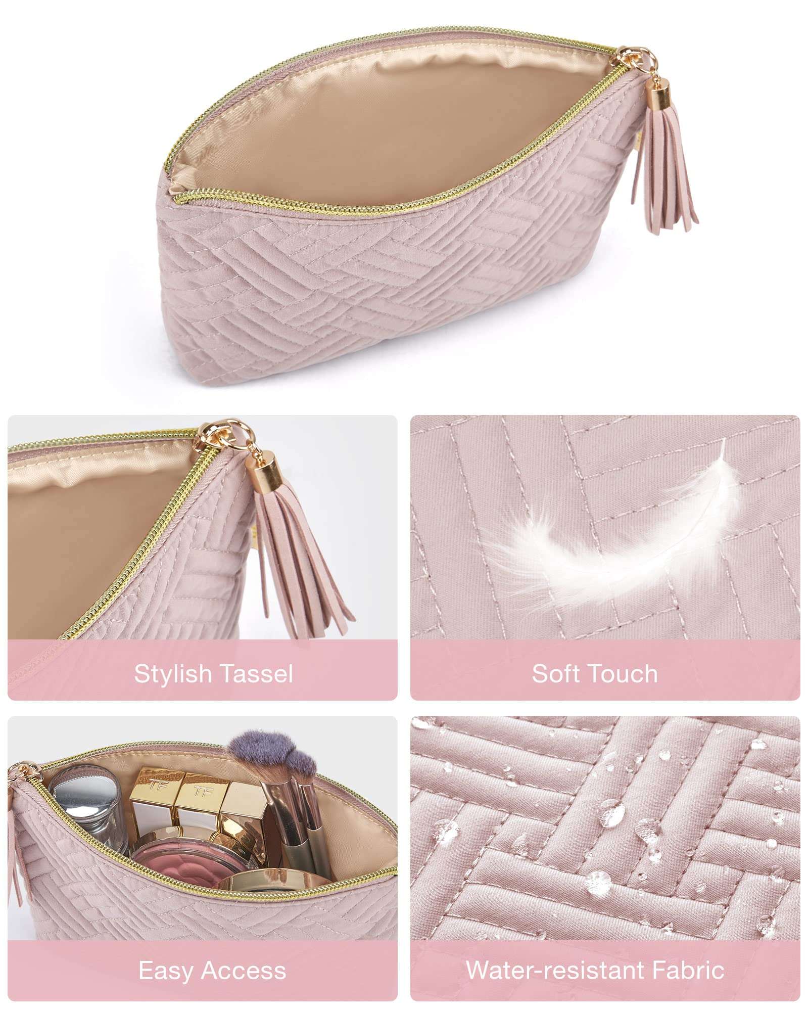 Cosmetic Pouch,BAGSMART 2 Pcs Small Makeup Bag for Purse, Travel Cosmetic Bag for Makeup Brushes Lipsticks Electonic Accessories, Pink+Black 6