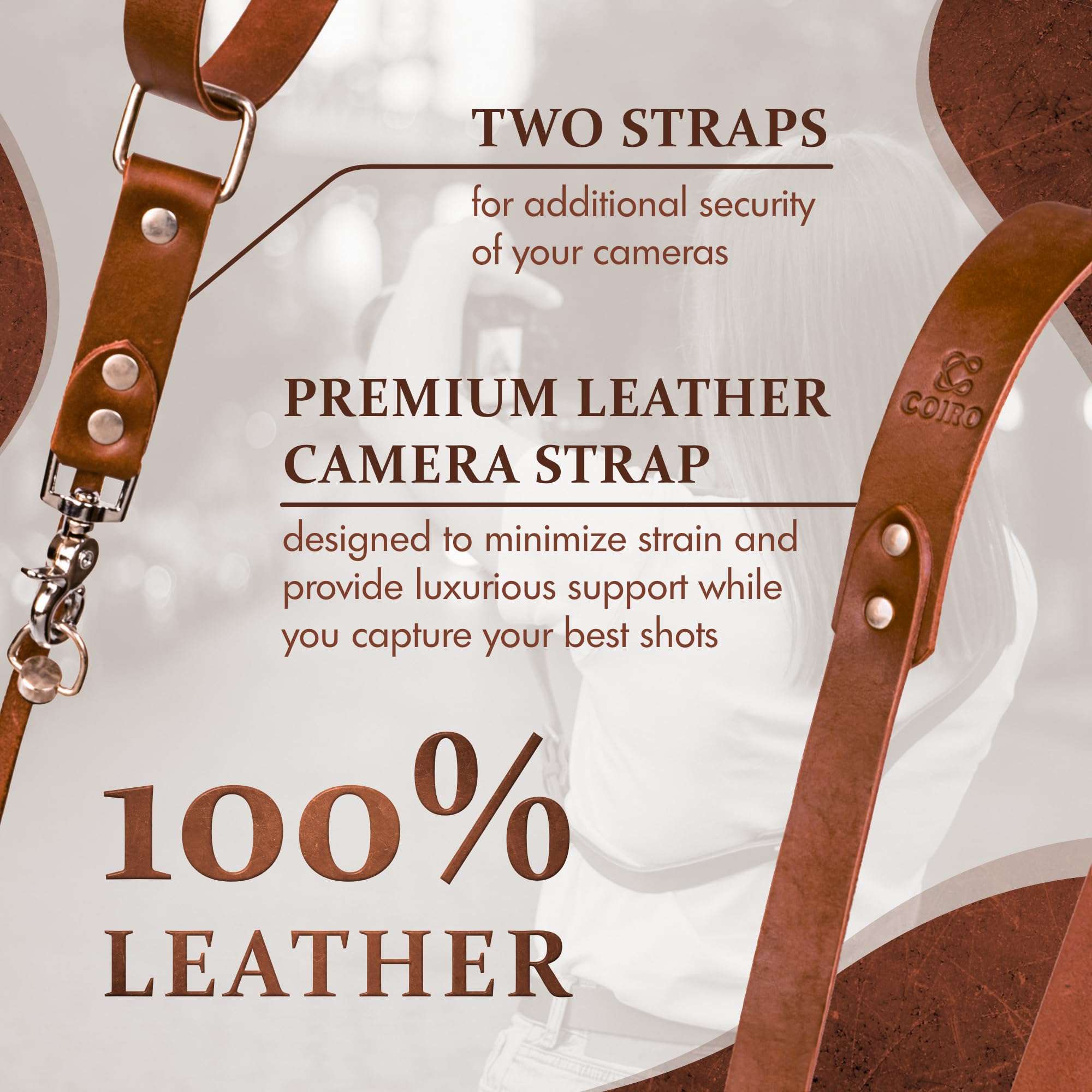 C Coiro Leather Camera Strap for One Camera - Professional Single Leather Harness Shoulder Strap Quick Release Gear DSLR/SLR, Camera Accessories for Photography, Tan 3