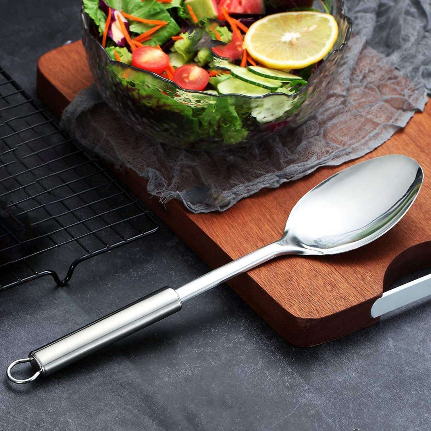 Heart Home Slotted Turner & Spoon|Stainless Steel Serving Set|Nonstick Cooking Set|Utensils Cookware Gadgets for Kitchen|Pack of 2 (Silver) 4