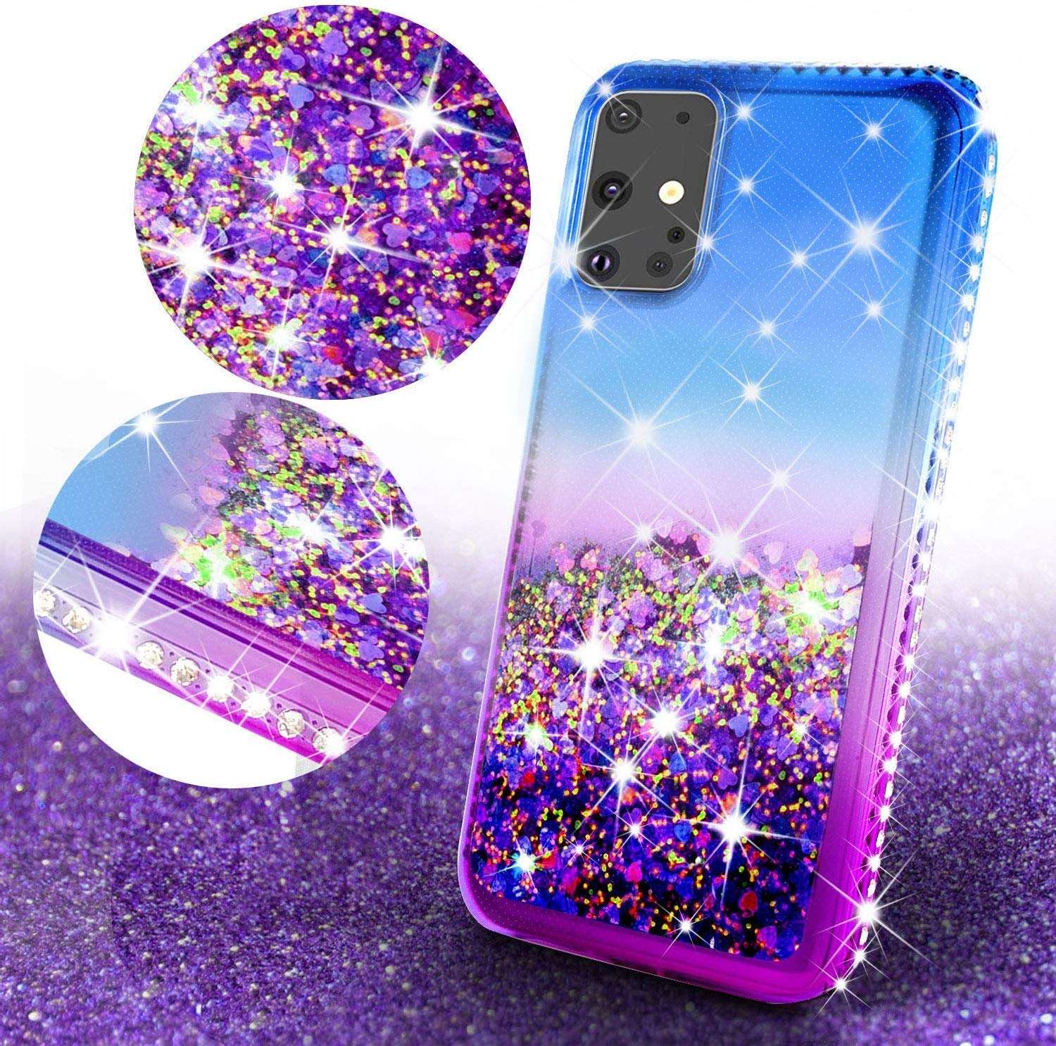 Galaxy Wireless Phone Case for Samsung Galaxy S20 Ultra 5G Case w/TPU Screen Protector Liquid Quicksand Glitter Cute Bling Girls Women [Shock Proof] - Purple/Blue 3