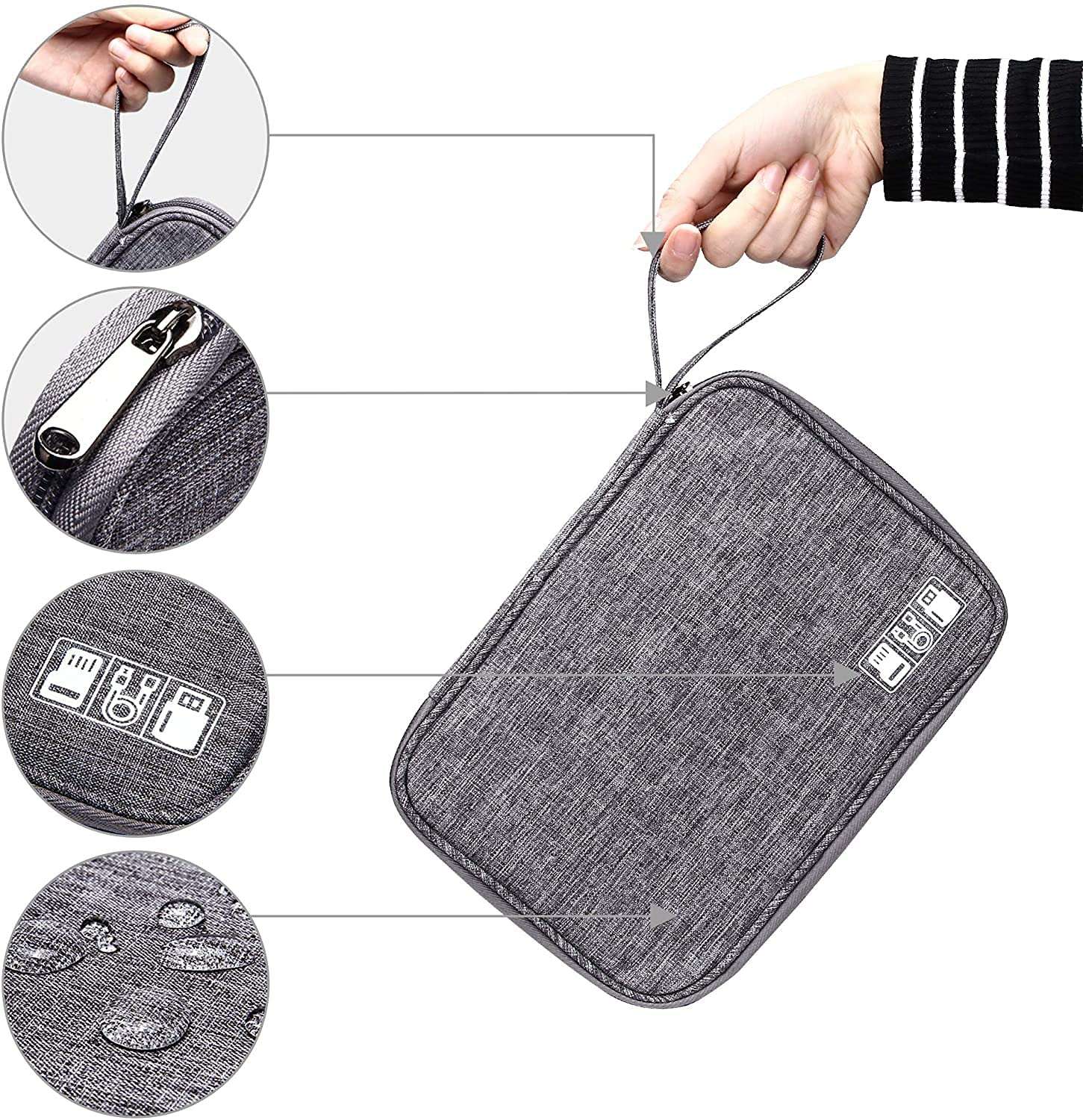 Flight of Fashion Single Layer Electronics Accessories Gadget Organizer Bag, Tech Organizer Pouch for Cables and Cord for Home and Travel Gadget Organizer Bag for Travel, Hard Disk Pouch Case - Grey 3