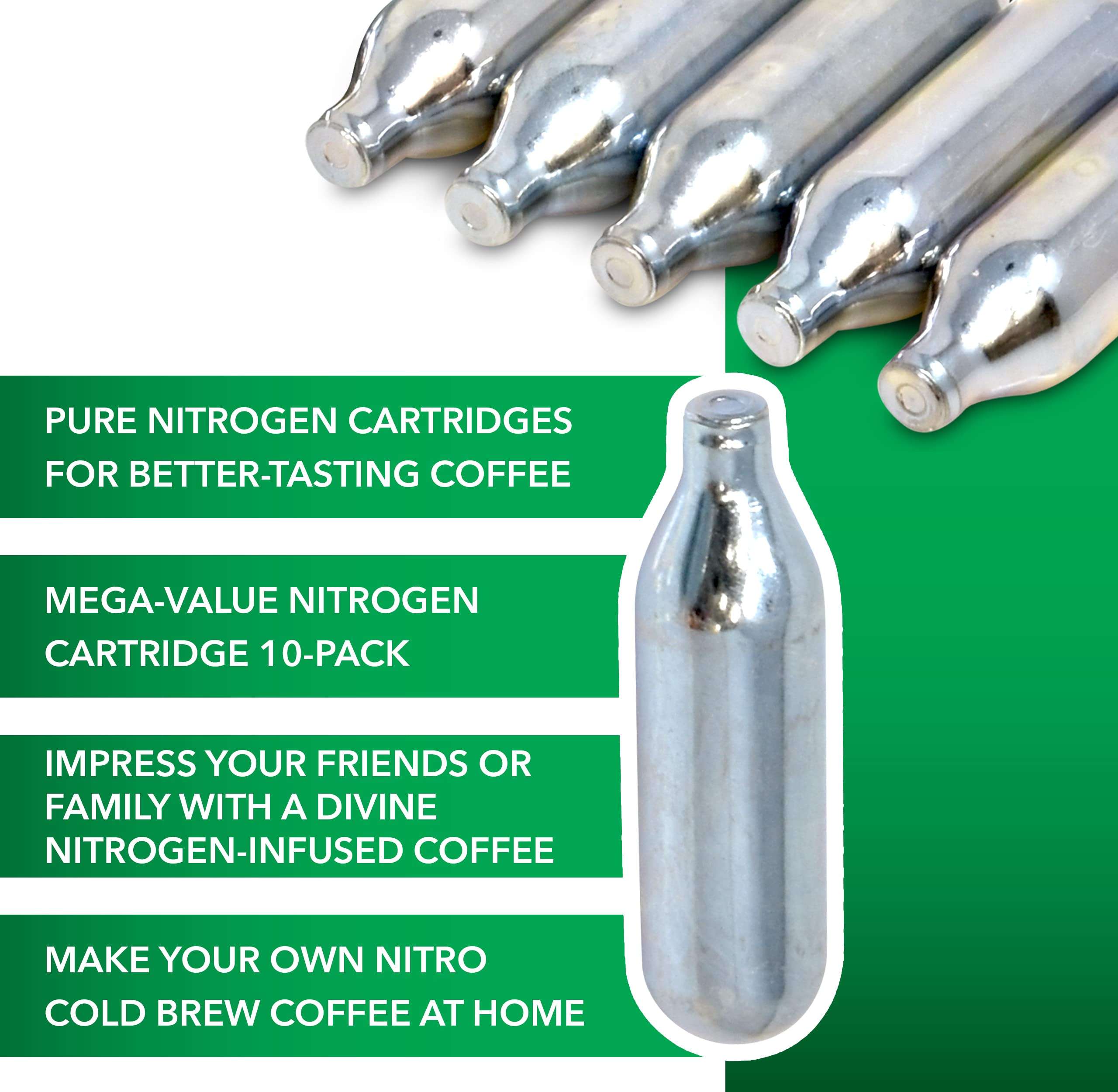 10 Pack Nitrogen Cartridges N2 Cartridges, for Cold Brew Coffee Beer Instant Nitro Infused Beverages, Compatible with Non Threaded Nitrogen Dispensers, (4 Packs of 10) 3