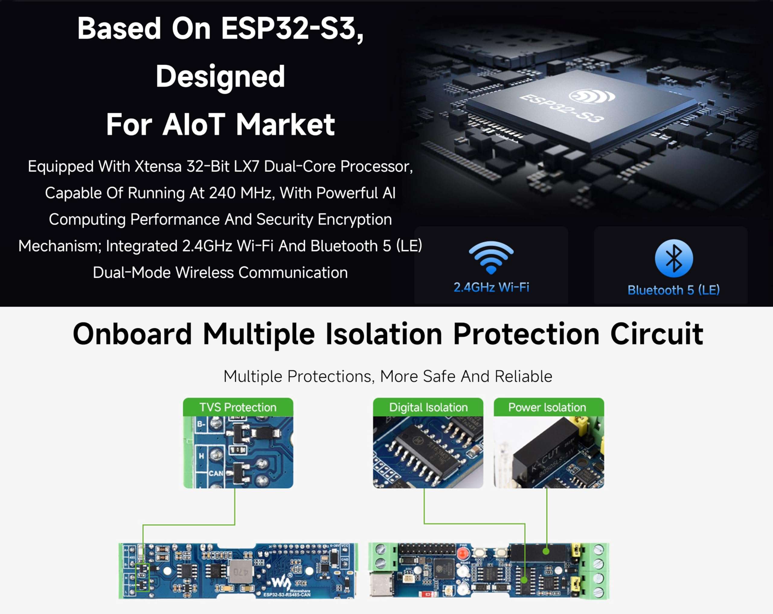 Industrial ESP32-S3 Control Board with RS485 and CAN Communication Interfaces, Supports Wi-Fi /Bluetooth, Better for RS485 Modbus Modules or CAN Devices, Built-in Protection Circuits, Safe & Stable 6
