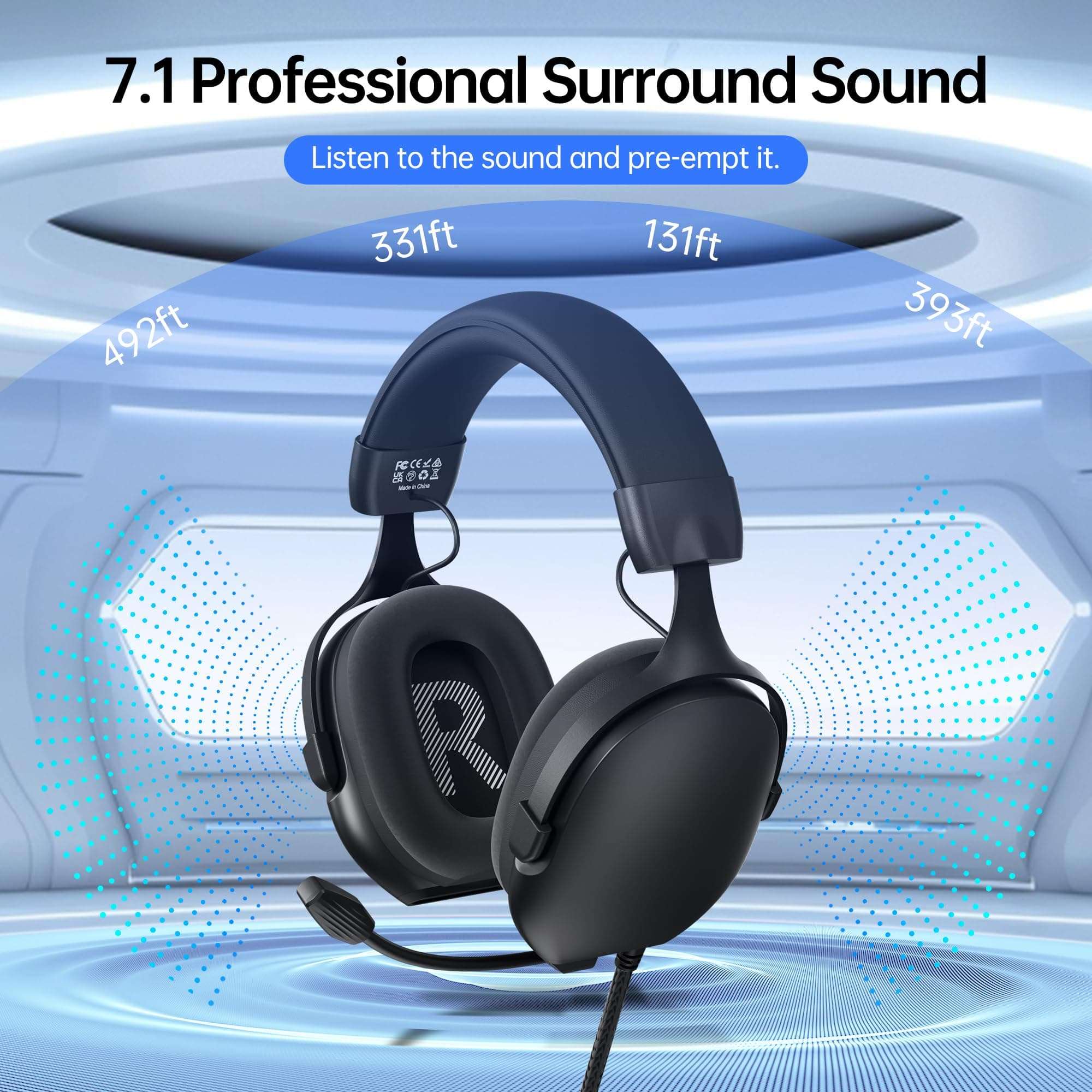 CASLSI Gaming Headsets with Mic,7.1 Surround Sound Gmaing Headphones with Noise Cancelling Microphone for Xbox,PS4,PS5,Switch,PC,50MM Dynamic Drivers, 3.5MM Audio Jack-Black 3