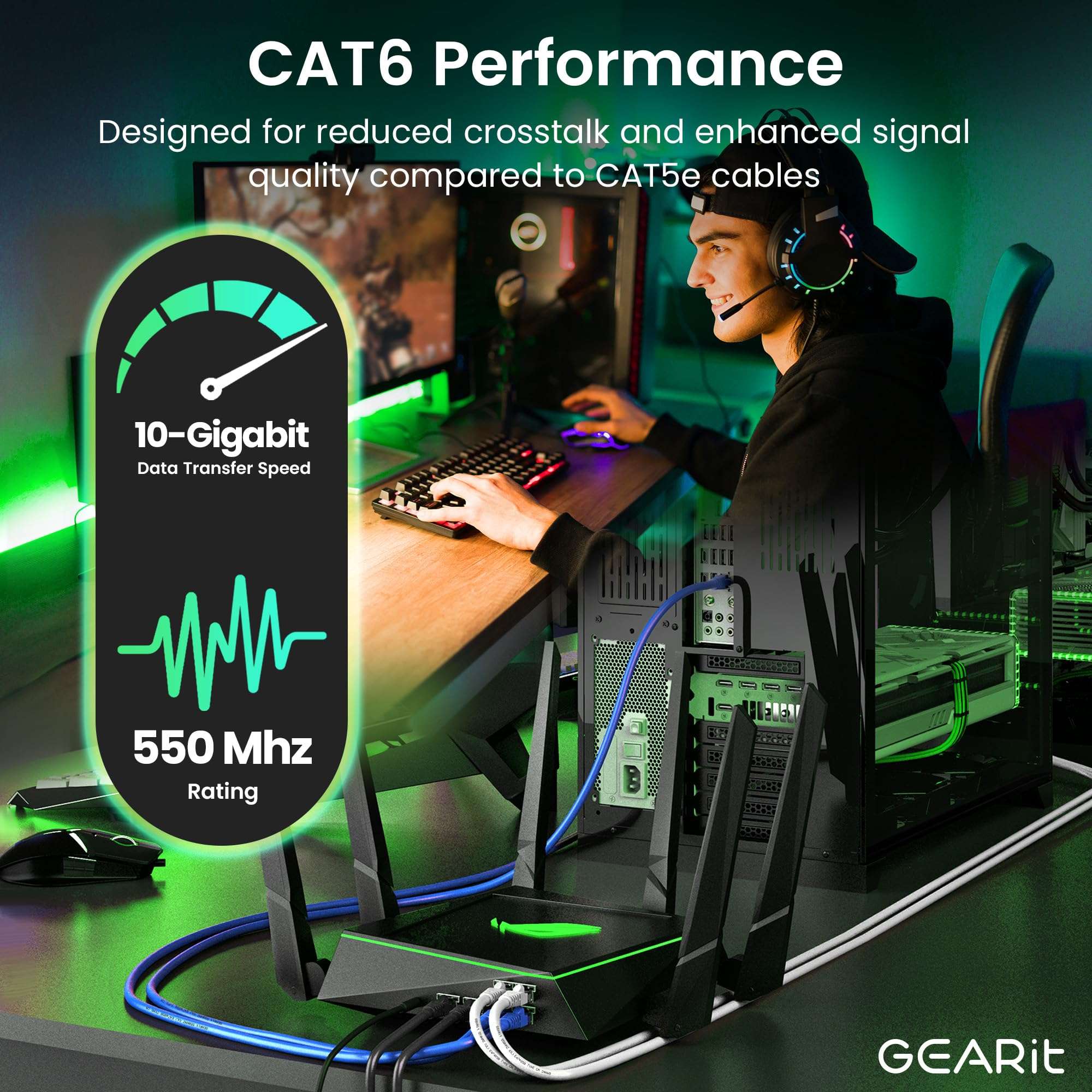 GEARit Cat 6 Ethernet Cable Pack - 10-Pack 6 ft Cat6 Ethernet Patch Cables | RJ45 Network Patch Cable, 10 Gbps Snagless Gold-Plated Connectors - Ethernet Cable Cat 6 for PC, TV, Router - Blue 4