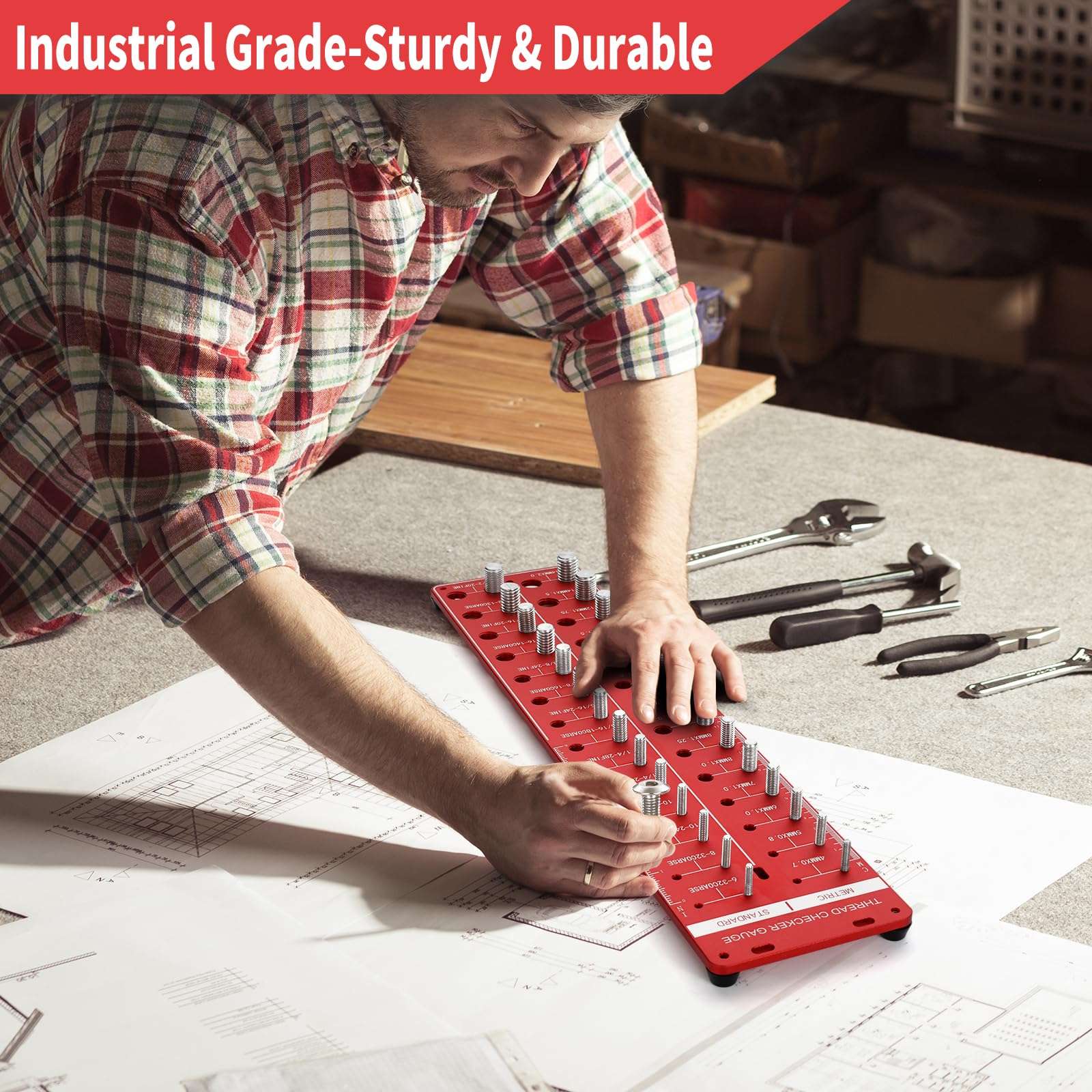 Thread Checker, 28 Nut and Bolt Thread Checker, Bolt Size and Thread Gauge 14 Standard & 14 Metric with Inch and Centimeter Ruler, Gift for Mechanic (Red) 5
