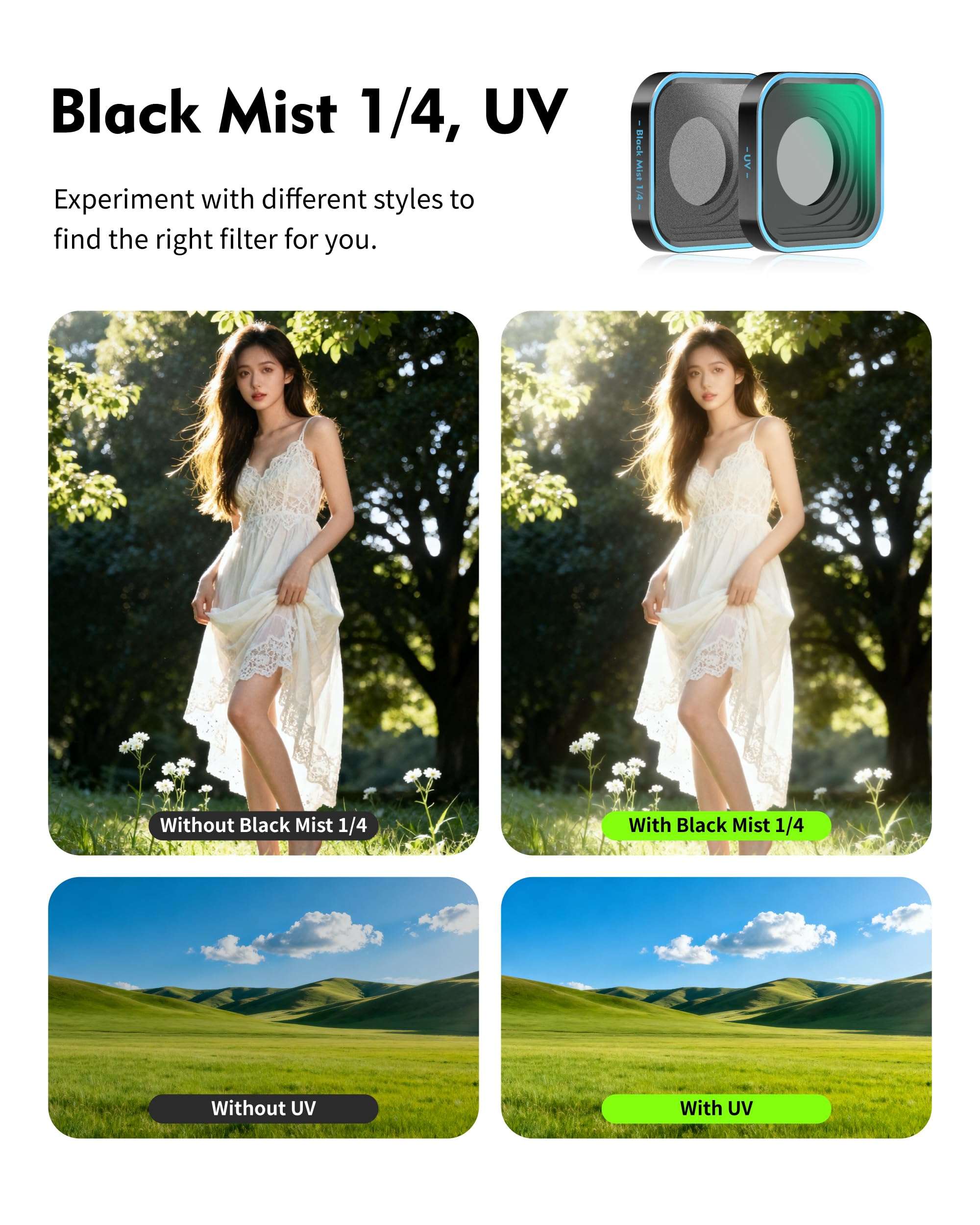 OfeooAi 4 Pack ND/PL Lens Filters Kit ND8/PL ND16/PL ND32/PL ND64/PL Compatible with GoPro Hero 13/12/11/10/9 Black, Multi-Coated HD Optical Glass Neutral Density Polarizer Combo Filters 6