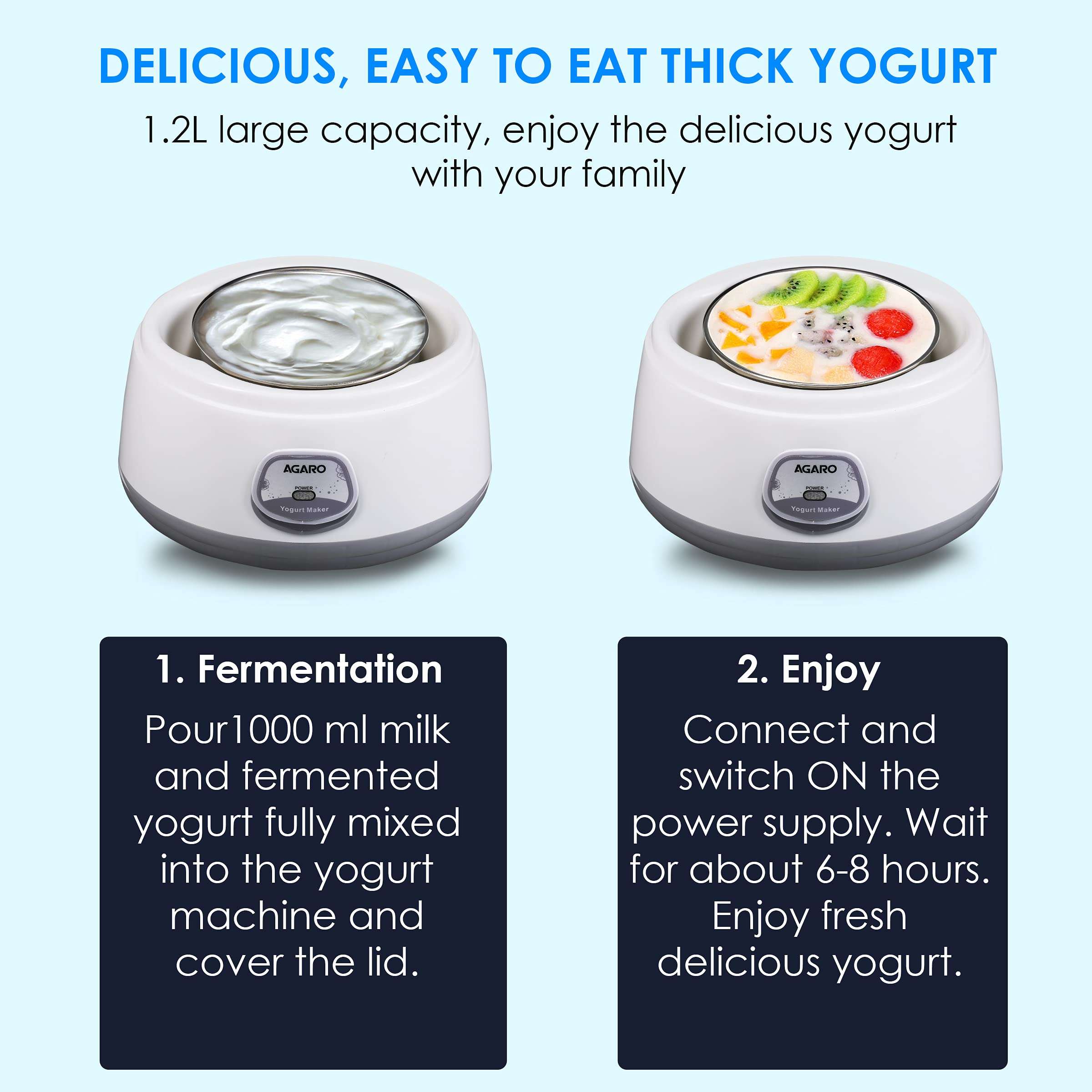 AGARO Classic Portable Yogurt Maker, 1.2L Capacity, Electric, Automatic, Grey and White. 6