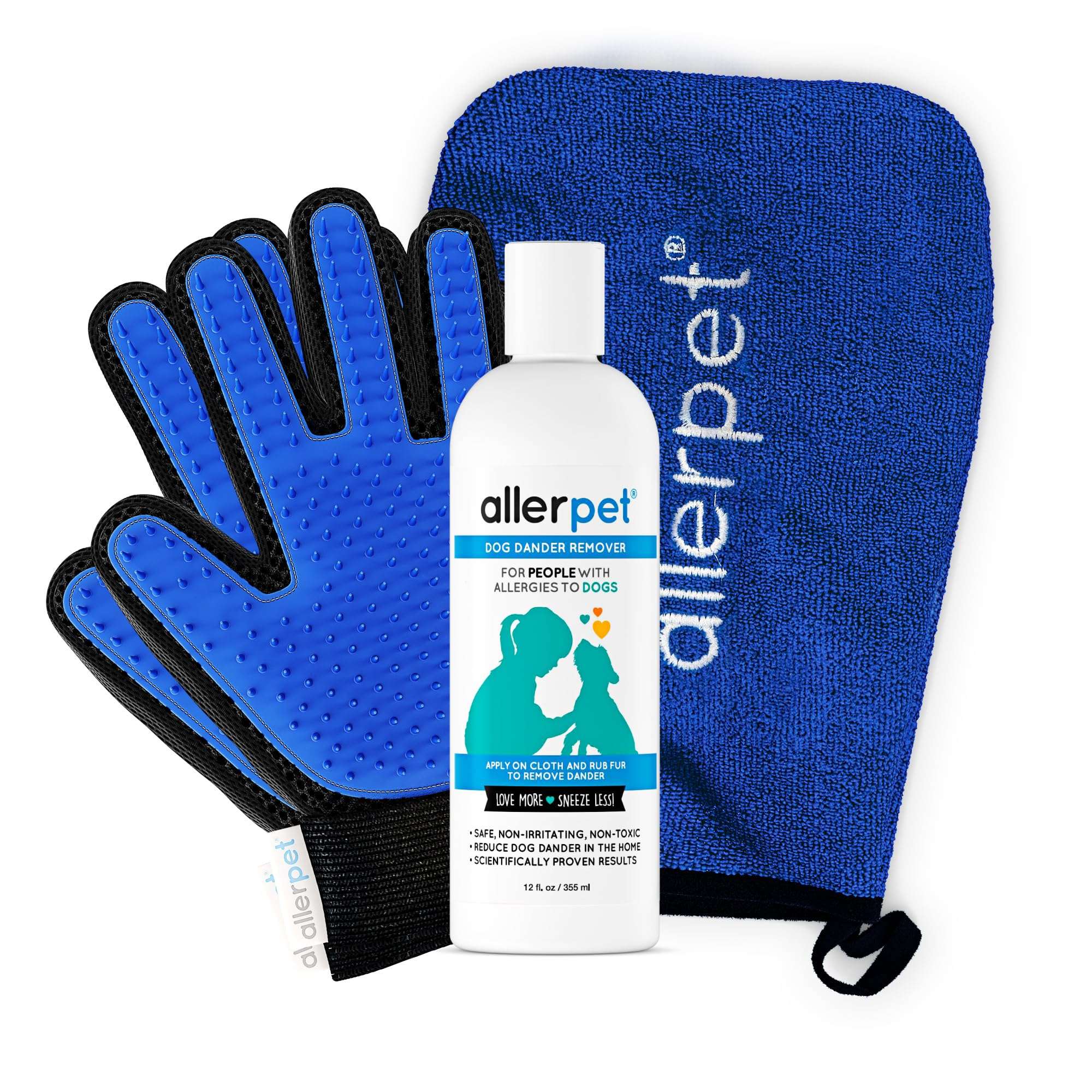 Allerpet Dog Dander Remover w/Free Pair of Grooming Gloves - Best Pet Dander Remover for Allergens - for Canine Dry Skin Treatment - Good for Fur & Skin - (12oz) 1