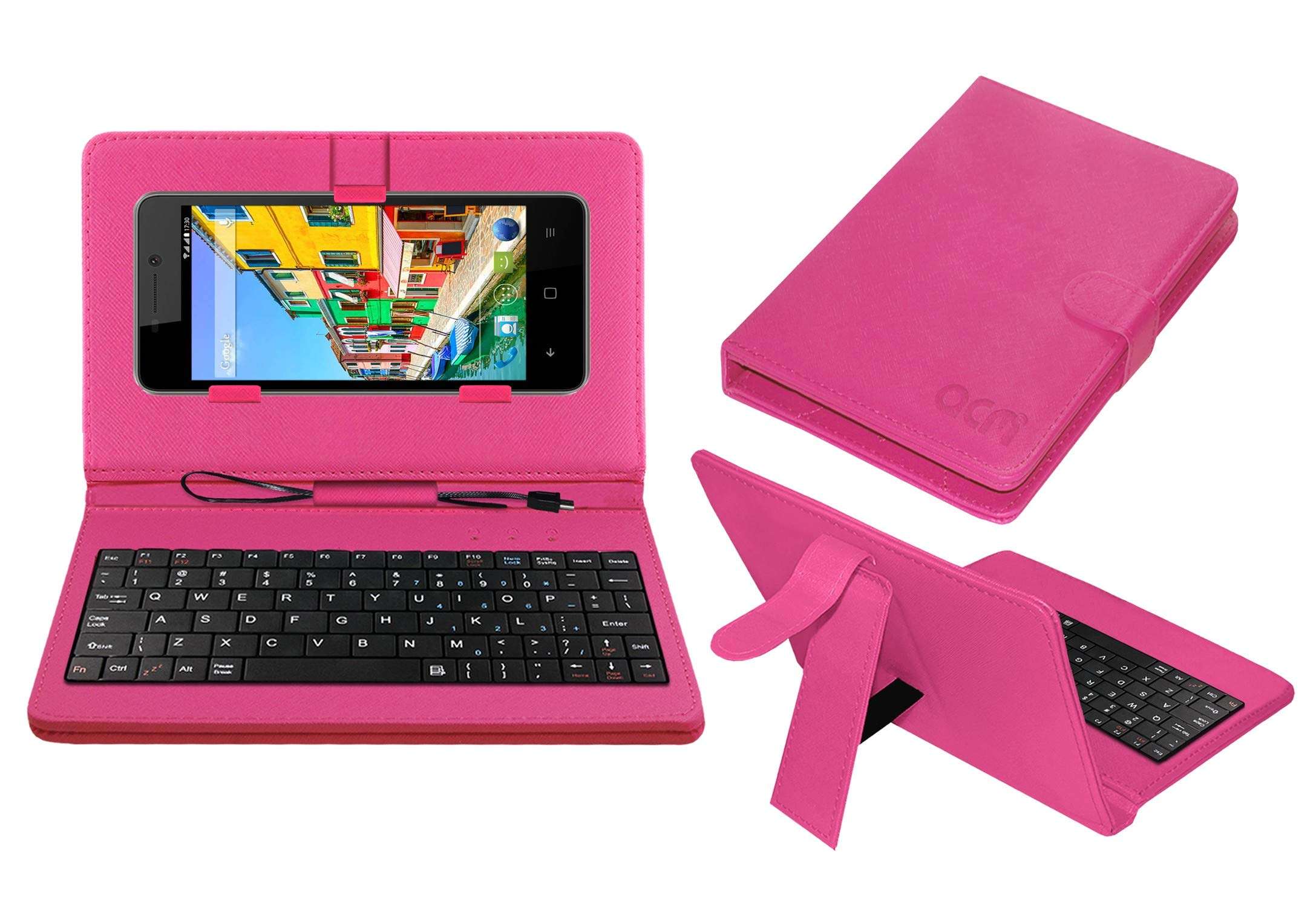 Acm Keyboard Case Compatible with Karbonn Titanium S35 Mobile Flip Cover Stand Plug & Play Device for Study & Gaming Pink