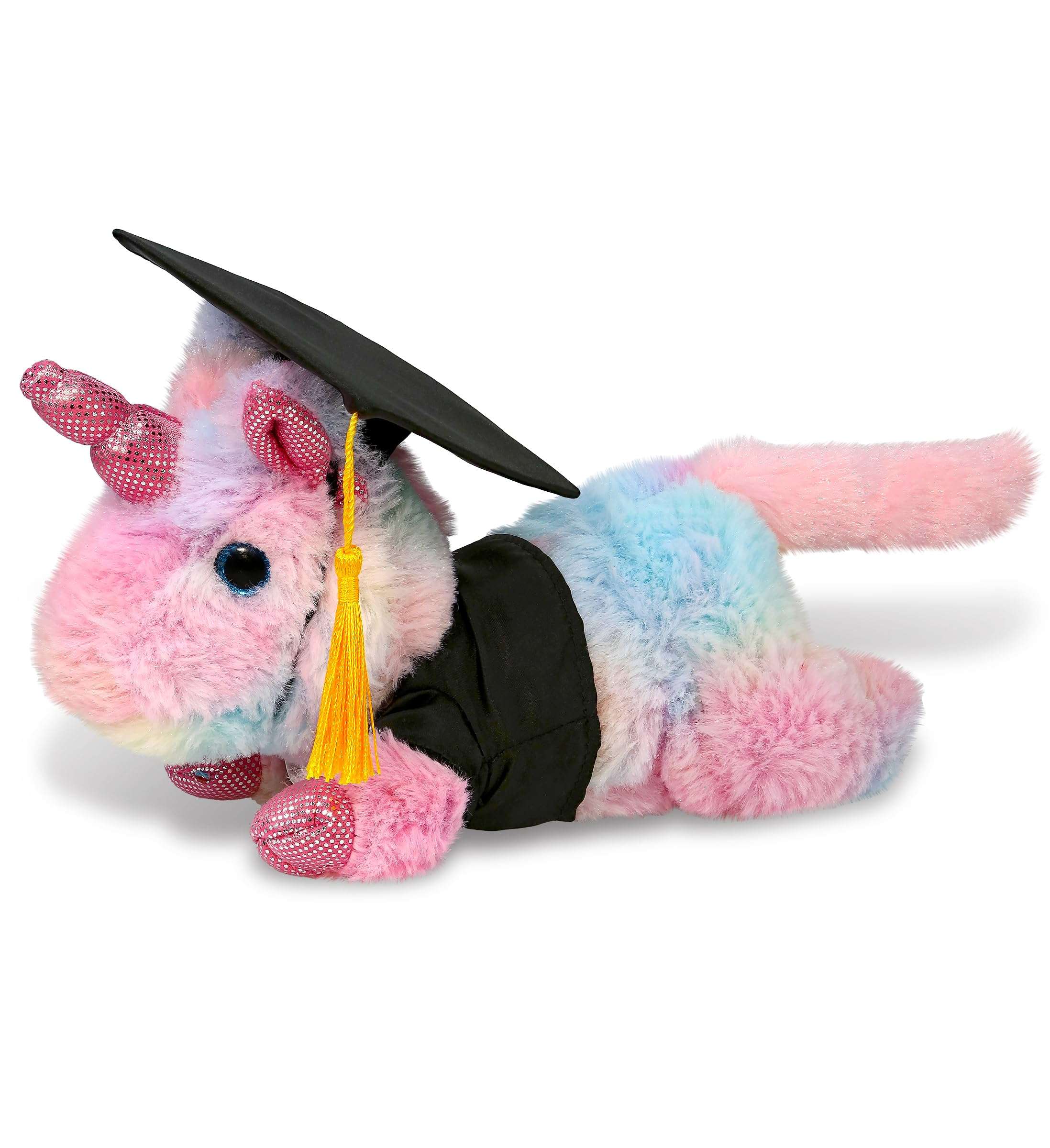 DolliBu Sunday Rainbow Unicorn Graduation Plush Toy - Cotton Candy Plush Graduation Stuffed Animal Dress Up Gown and Cap with Tassel - Gift with Personalization - 10.5 Inches 1