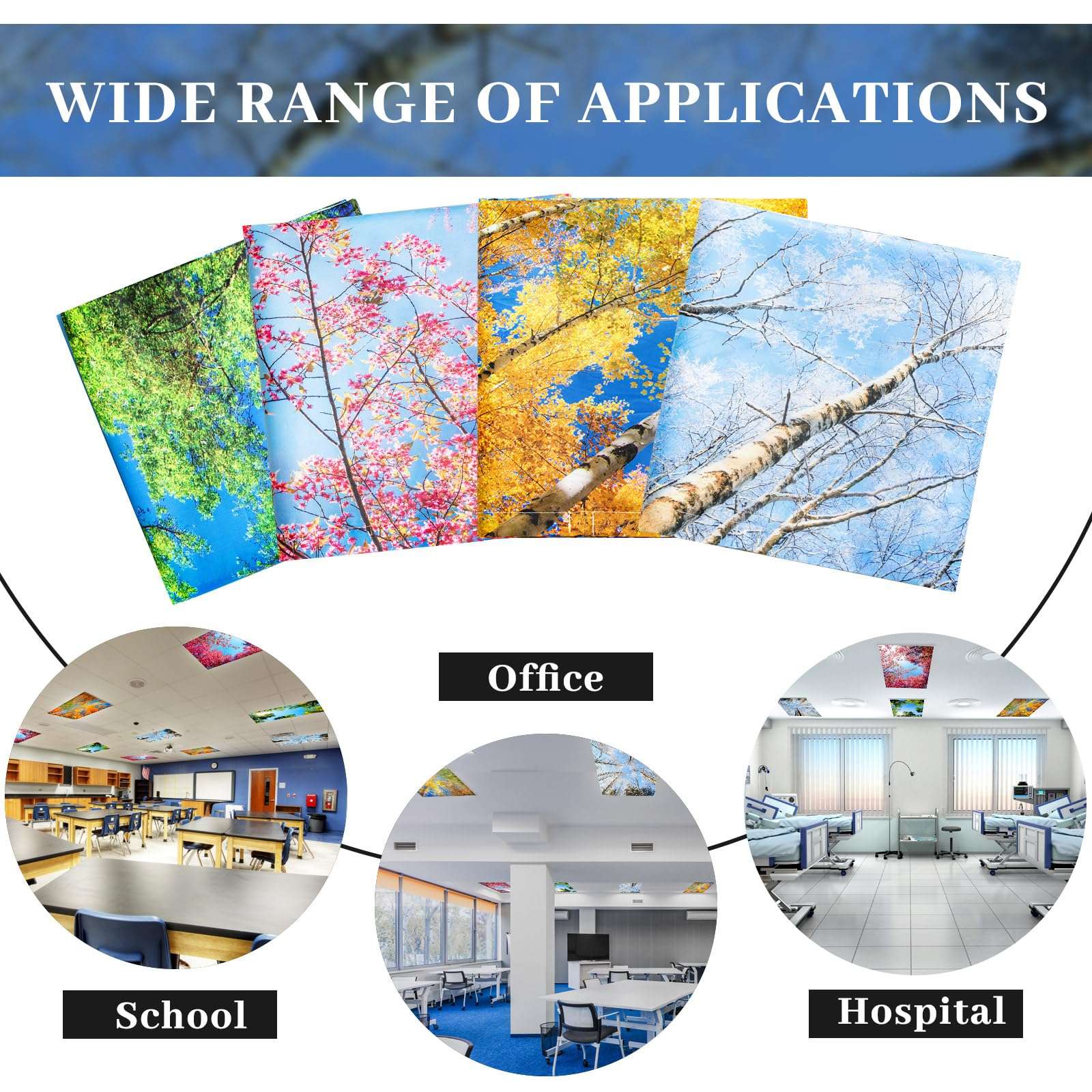 Patelai 8 Pack Fluorescent Light Covers for Classroom Ceiling 4 x 2 Feet Magnetic Light Covers Filter for Office School Drop Ceiling Supplies(Seasons Forest) 6