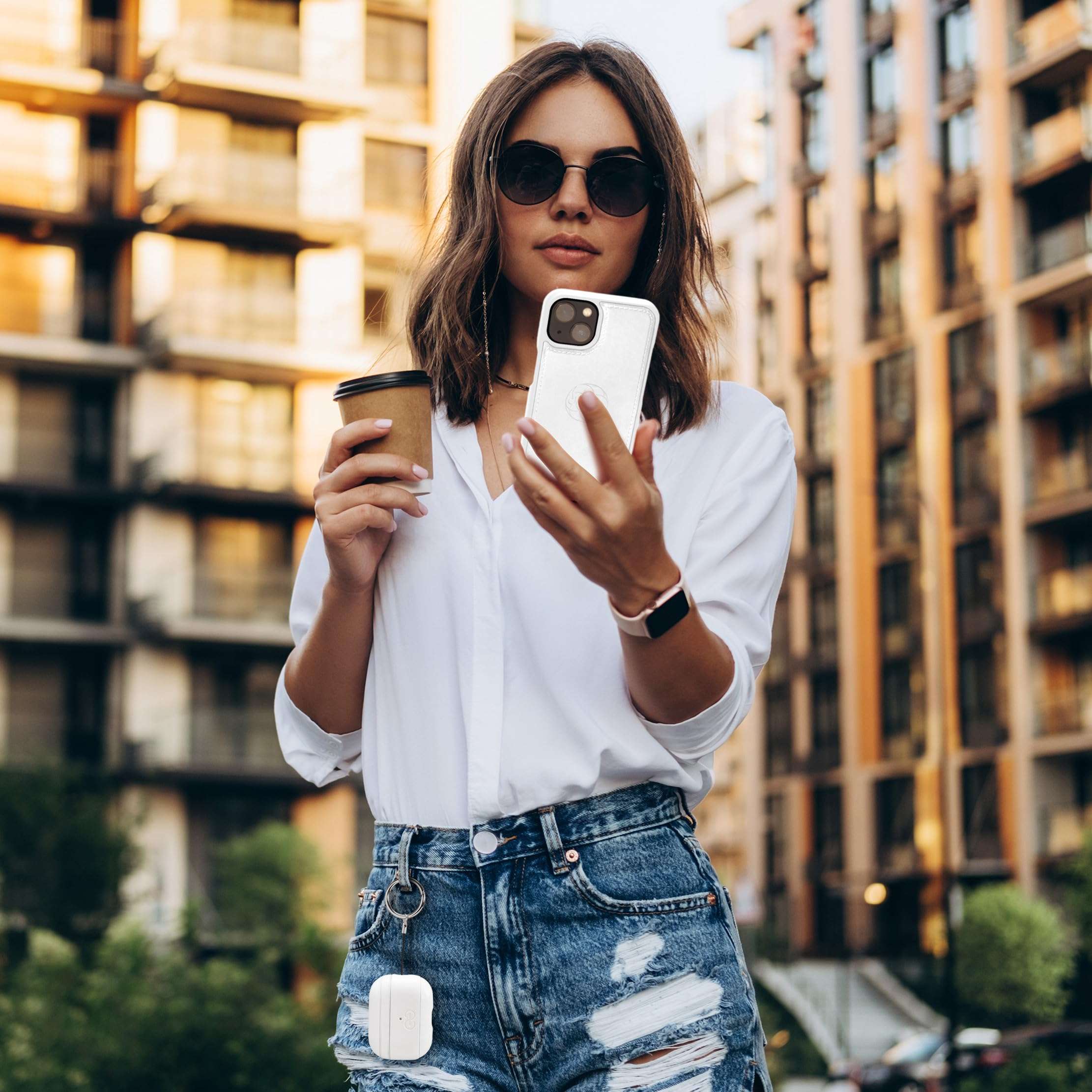 Dreem Bundle: Fibonacci Wallet-Case for iPhone 15 Plus with Om for Apple AirPods 3 Case [White] 5