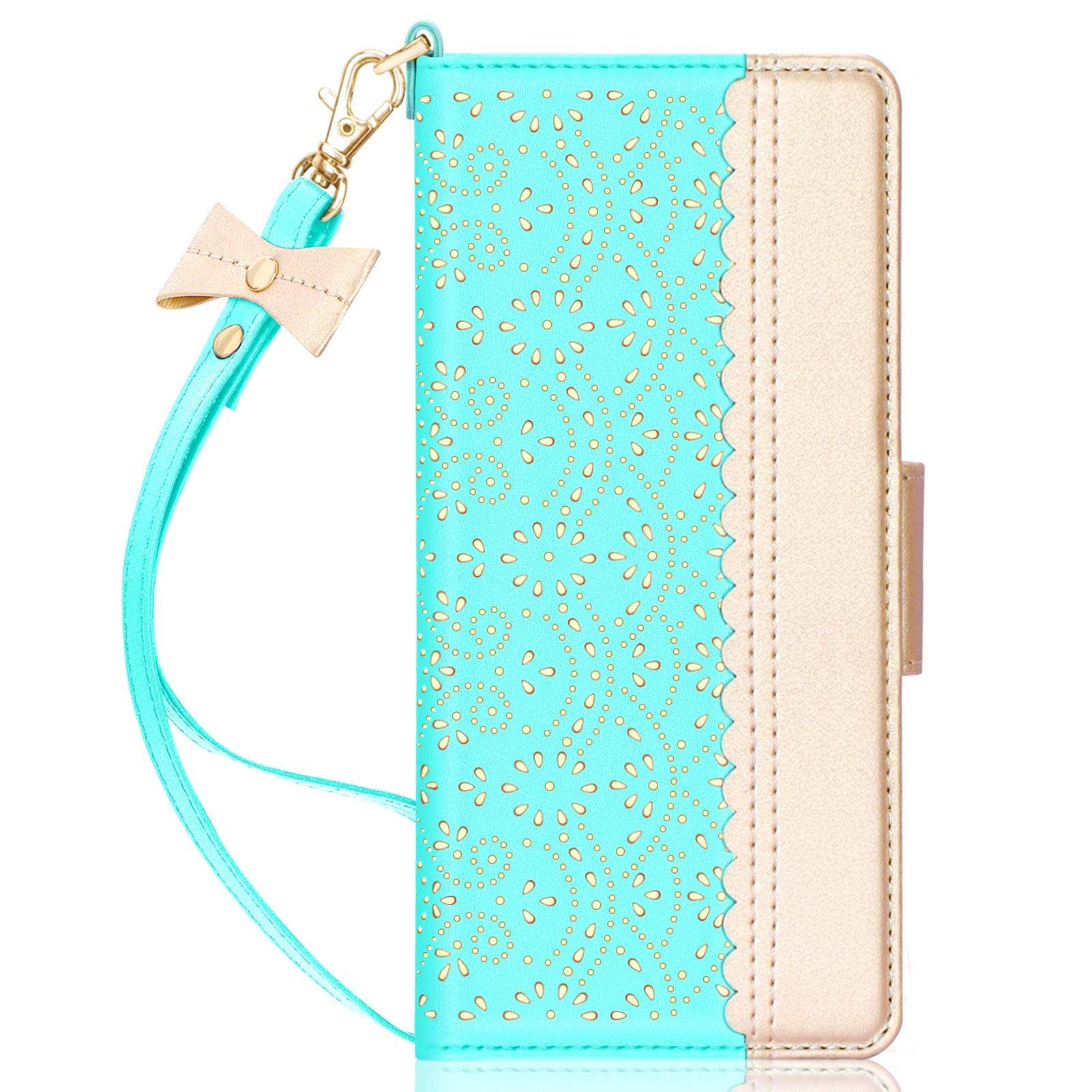 WWW Wallet Case for Samsung Galaxy S20 FE 5G 6.5",[Luxurious Romantic Carved Flower] Leather Wallet Case with [Inside Makeup Mirror] [Card Holder Slots] for Samsung Galaxy S20 FE 5G (2020) Mint Green 1