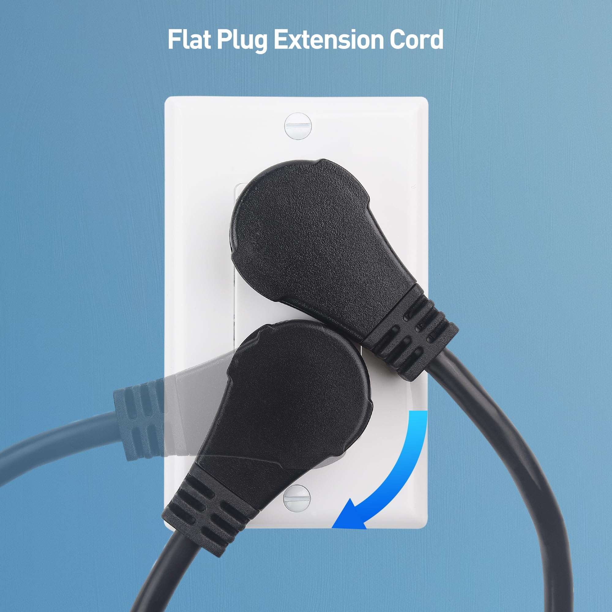 [ETL Listed] Cable Matters 2-Pack 3-Outlet Short Power Strip Extension Cord with 3 Prong Outlets and 360-Degree Rotating Plug in Black - 1ft 4