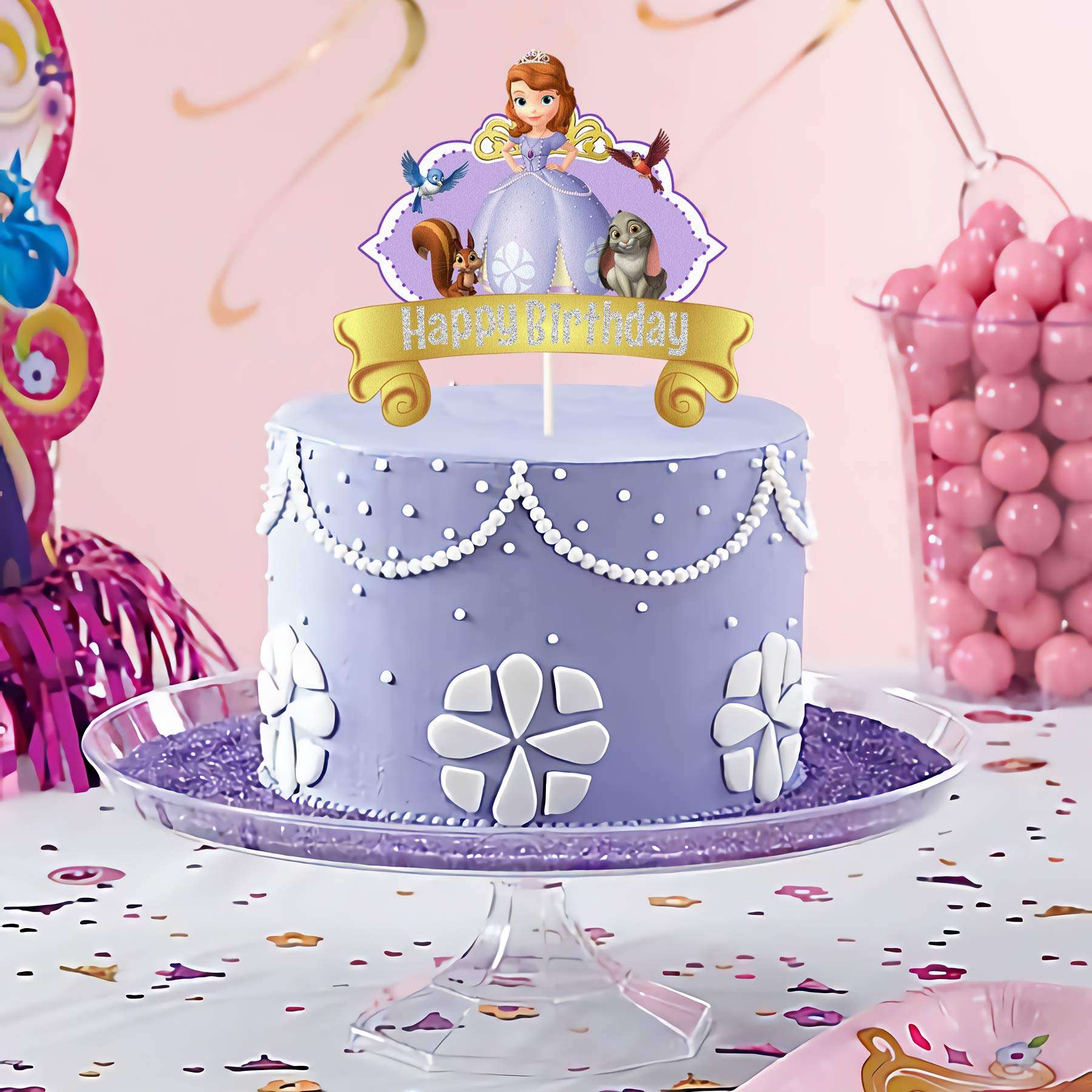 LYNHEVA Glitter Sofia Cake Topper, Disney Princess Sofia Inspired Cake Topper, Sofia The First Theme Birthday Party Suppliers, Girls Princess Bday Party Favor 3