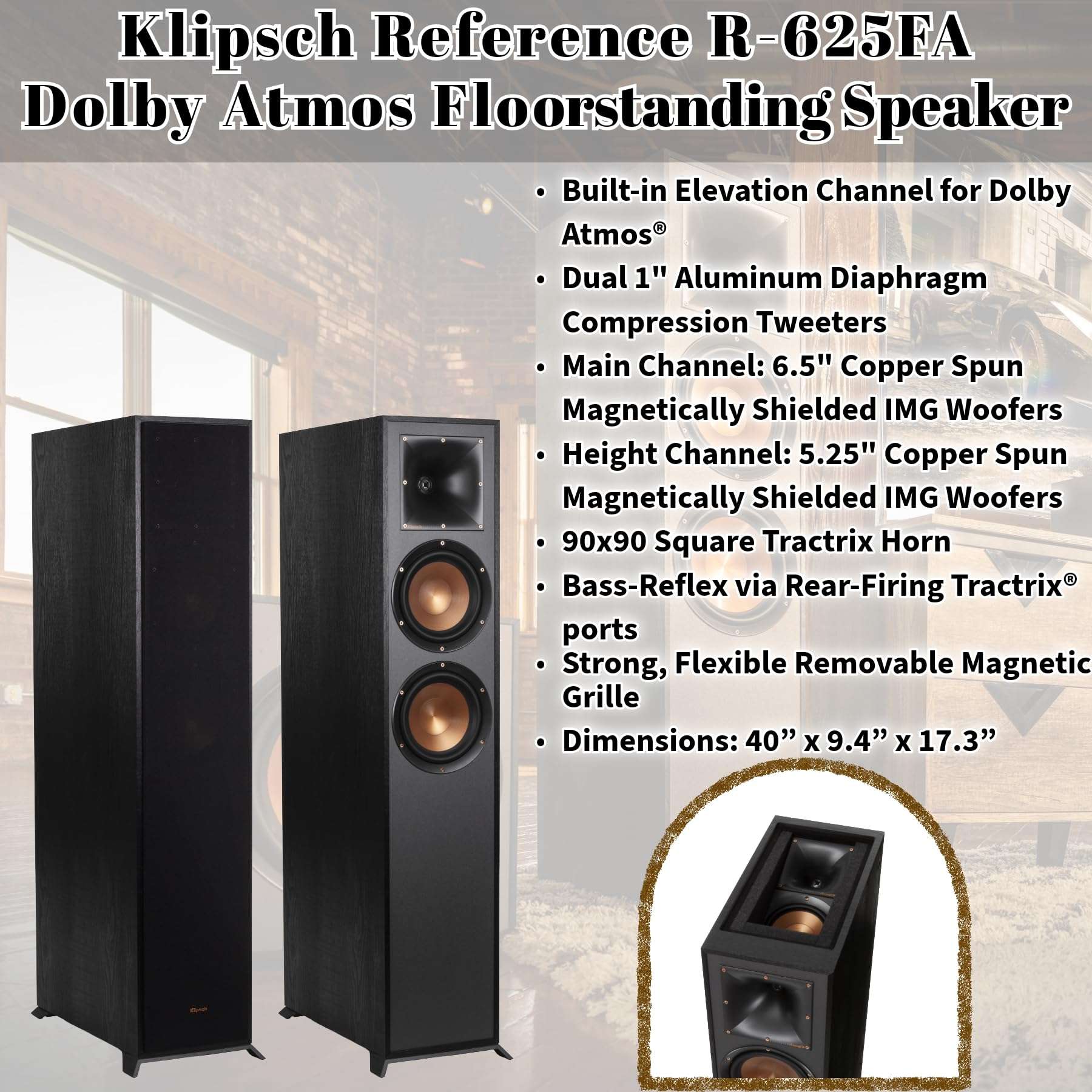 Klipsch Reference 5.1 Dolby Atmos Home Theater System with R-625FA Floorstanding Speakers, R-52C Center, R-41M Surrounds & R-12SW 12" Powered Subwoofer, Black (Speaker System + Subwoofer) 3