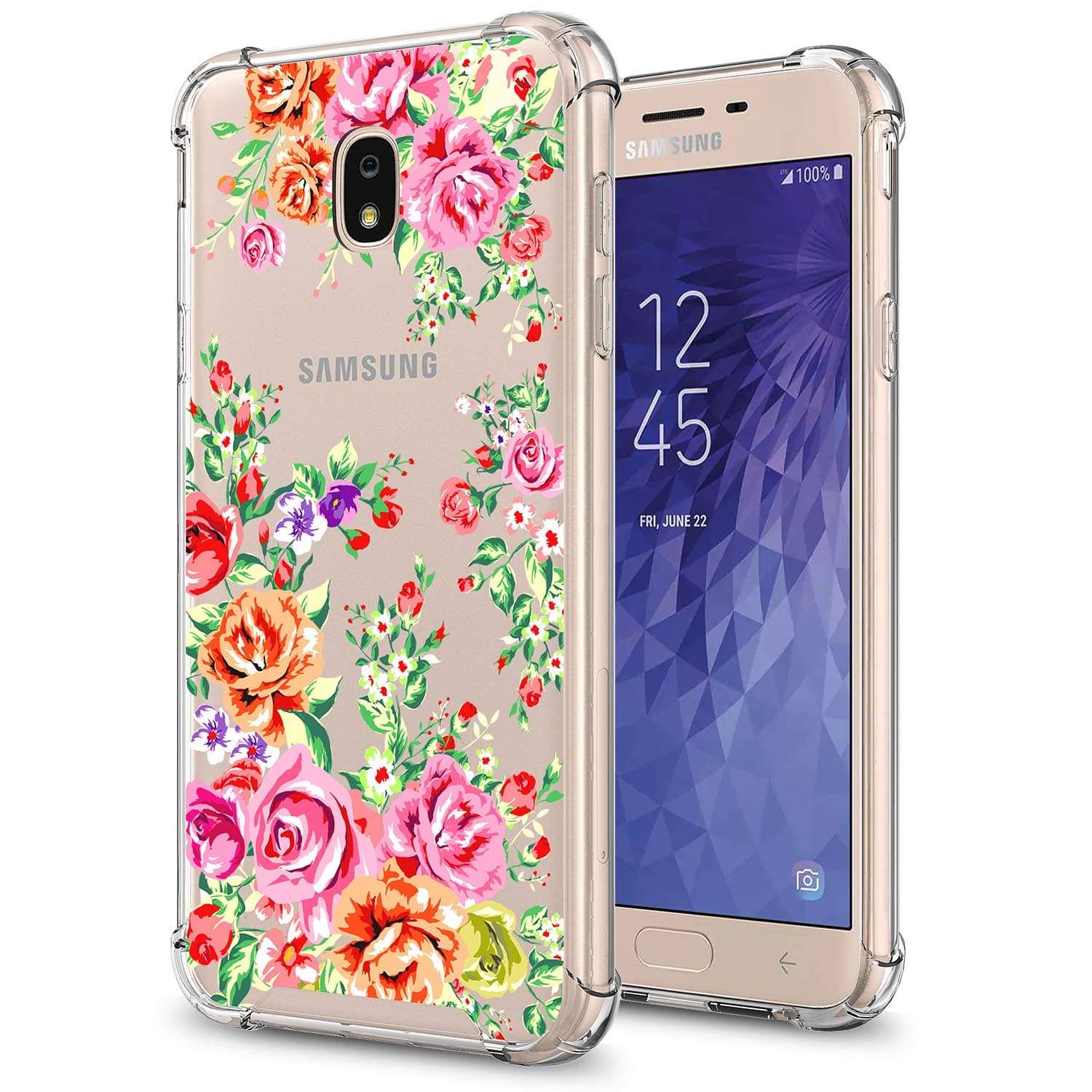 GORGCASE J7 2018 case, J7 V 2nd Gen,Galaxy J7 Refine,Galaxy J7 Aero,J7 Star,J7 Top,J7 Crown,J7 Aura,J7 Eon, Cute Slim PC TPU Bumper Protective Cover for Girls Women for Samsung Galaxy J7 V RED Rose 1