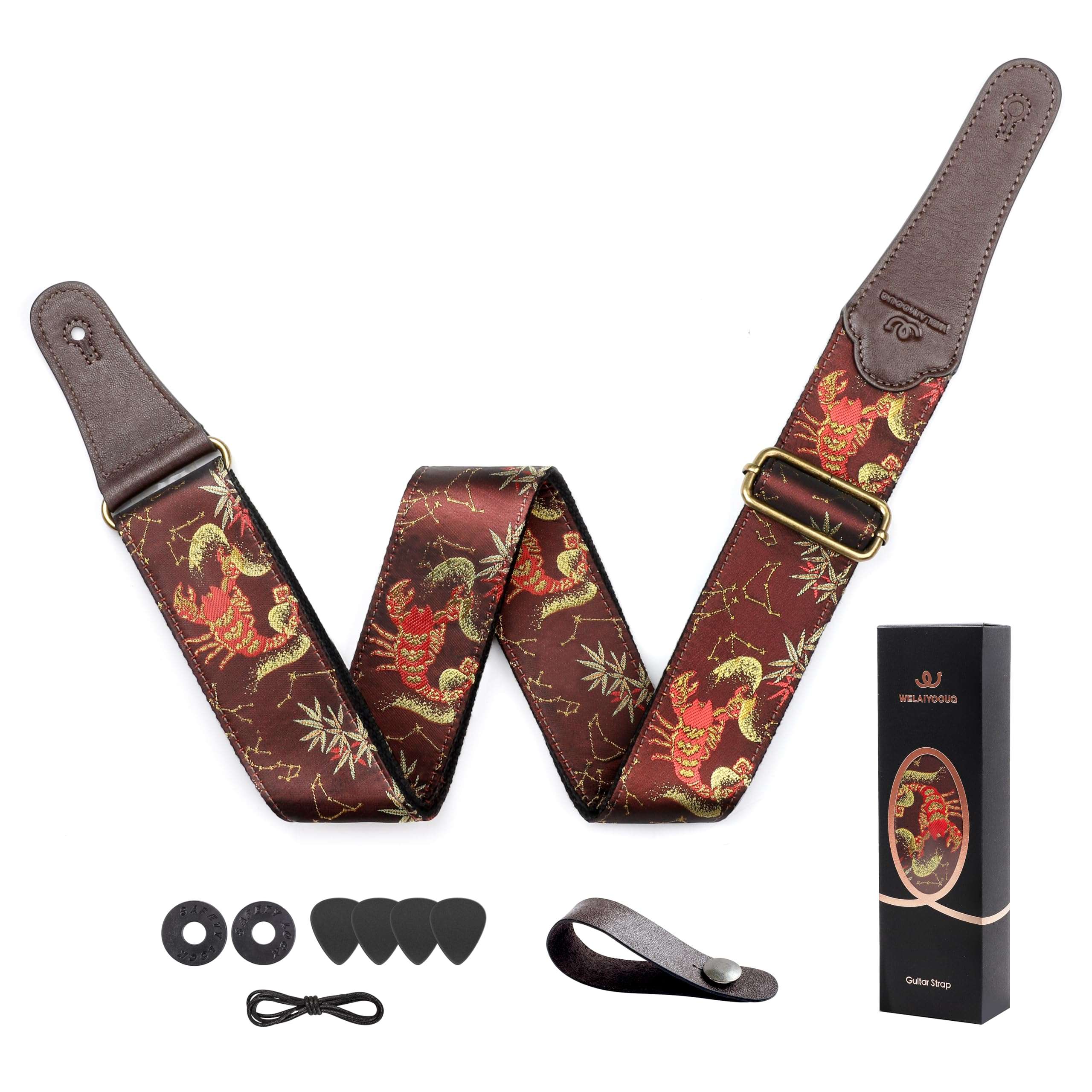 WELAIYOOUQ Guitar Strap, embroidery Jacquard Adjustable Guitar Straps for Acoustic/Bass/Electric Guitar, Includes Guitar Pick, Strap Button and Strap Lock, Constellation Gift (Scorpio)