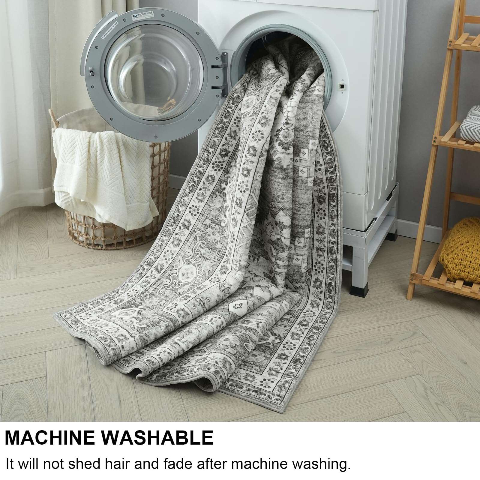 GUGUTEA 4x6 Area Rug Washable Boho Printed Rugs for Bedroom, Soft Living Room Carpet, Vintage Non-Slip Non-Shedding Faux Wool Indoor Throw Rug for Entryway Dining Room, Grey 6