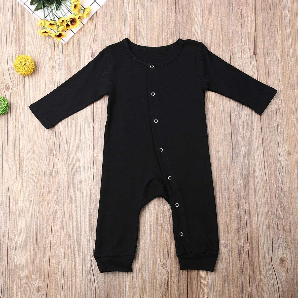 Marksmile Newborn Unisex Baby Bodysuit Long Sleeve Button Down Solid Color Romper Footies Cotton Jumpsuit (Black & Romper, 6-12 Months) 3